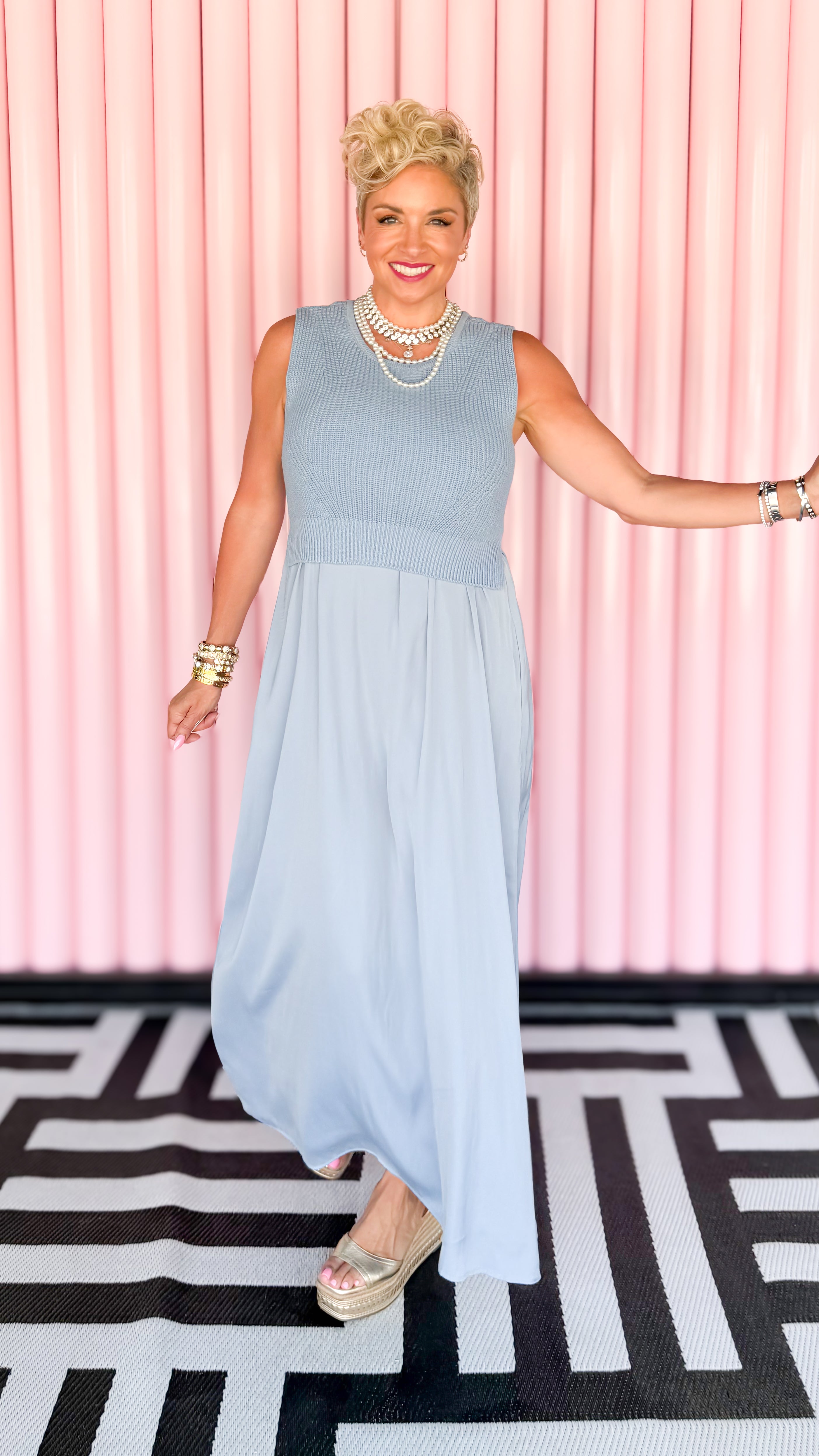 Tie Back Sweater Top Maxi Dress/Blue