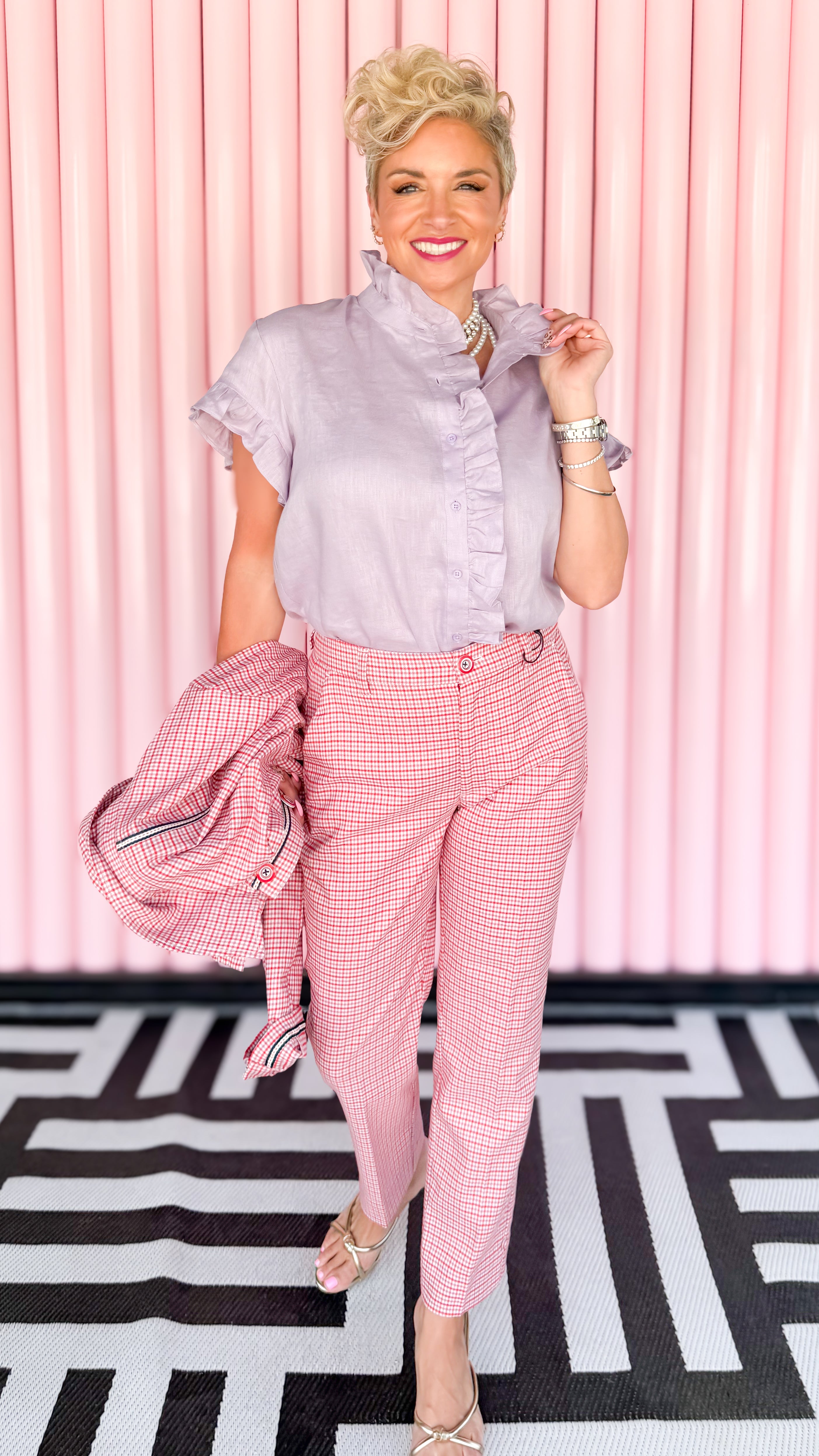 Linen Ruffle Placket Blouse/Lilac