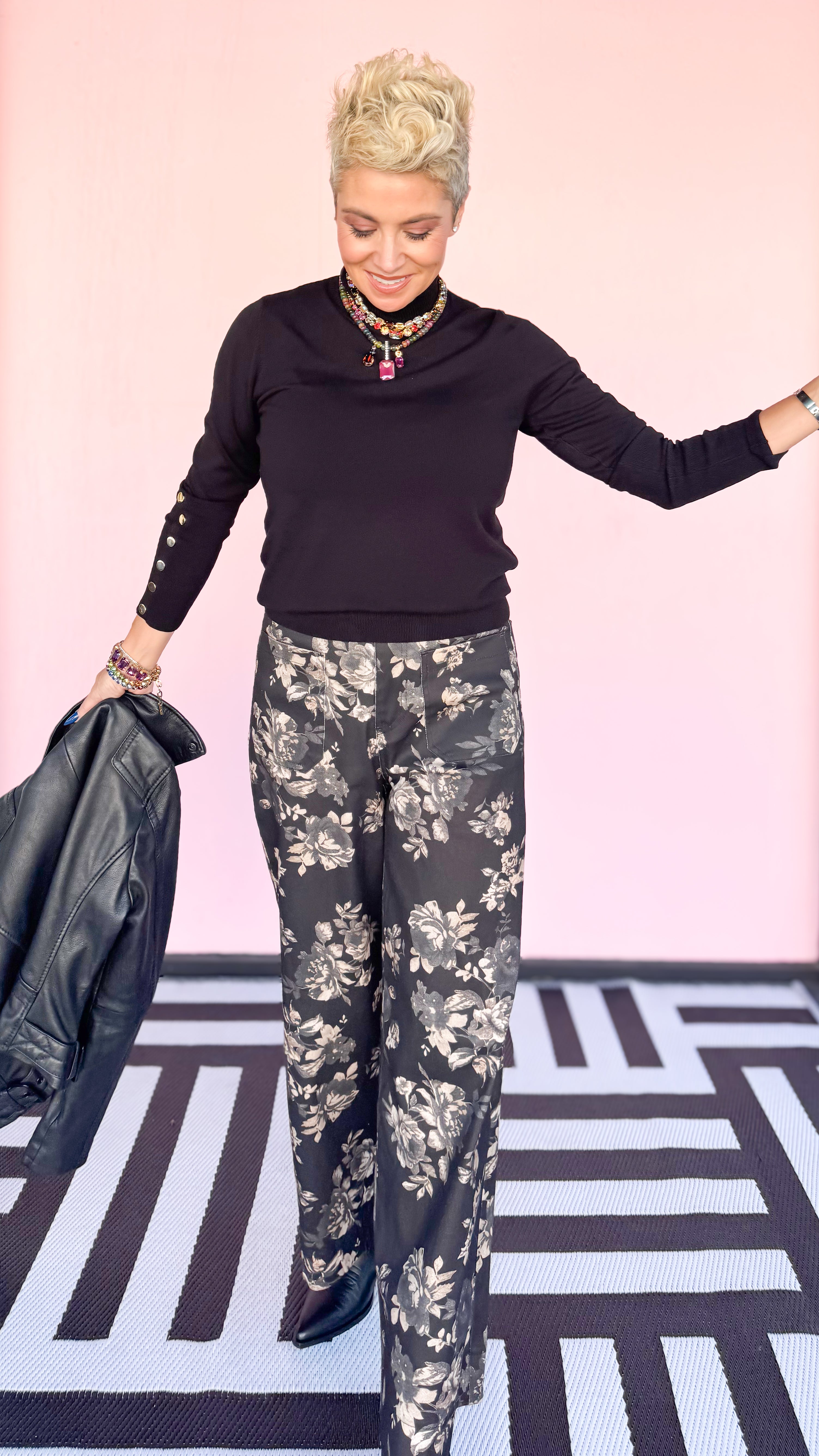 Mock Neck with Gold Button Detail/Black - The BLVD