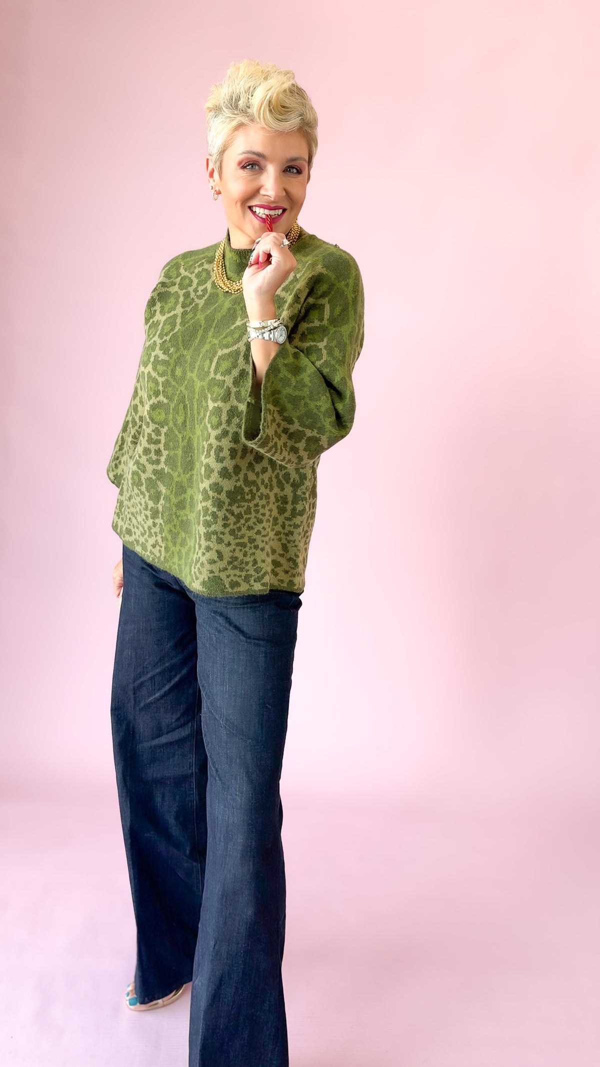Mindy Leopard Sweater/Green