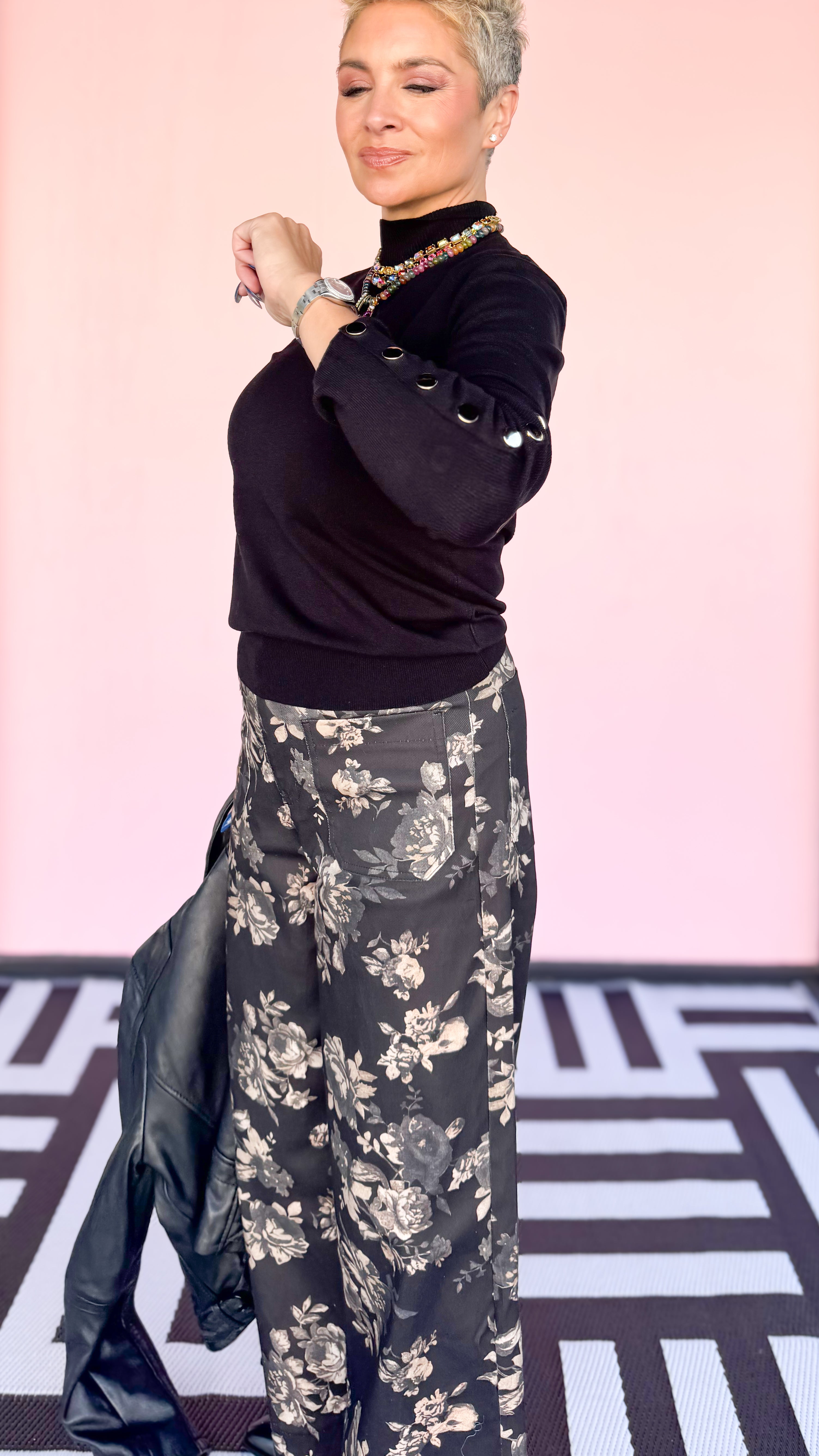 Mock Neck with Gold Button Detail/Black - The BLVD