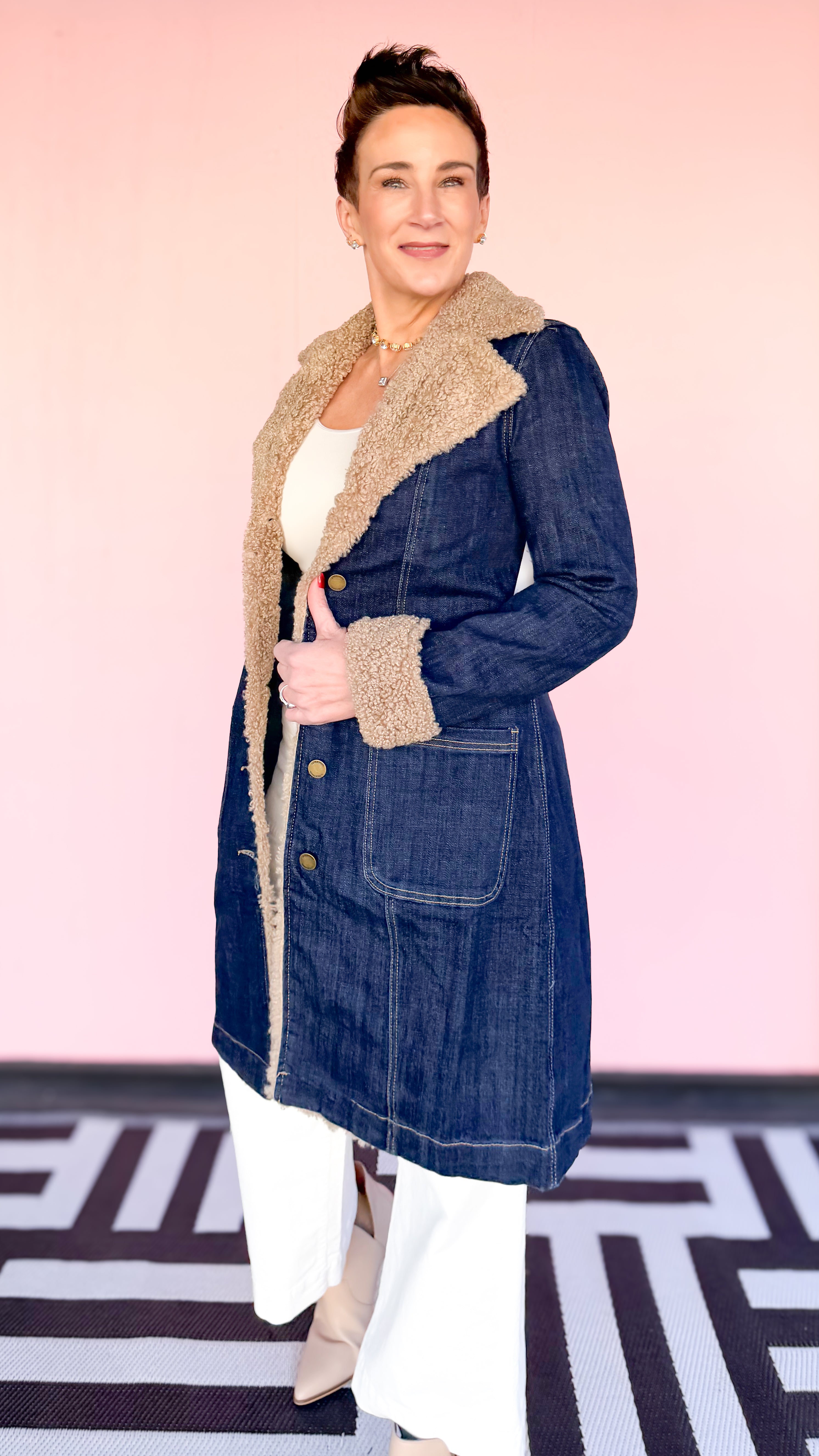 Sherpa Trimmed Denim Coat