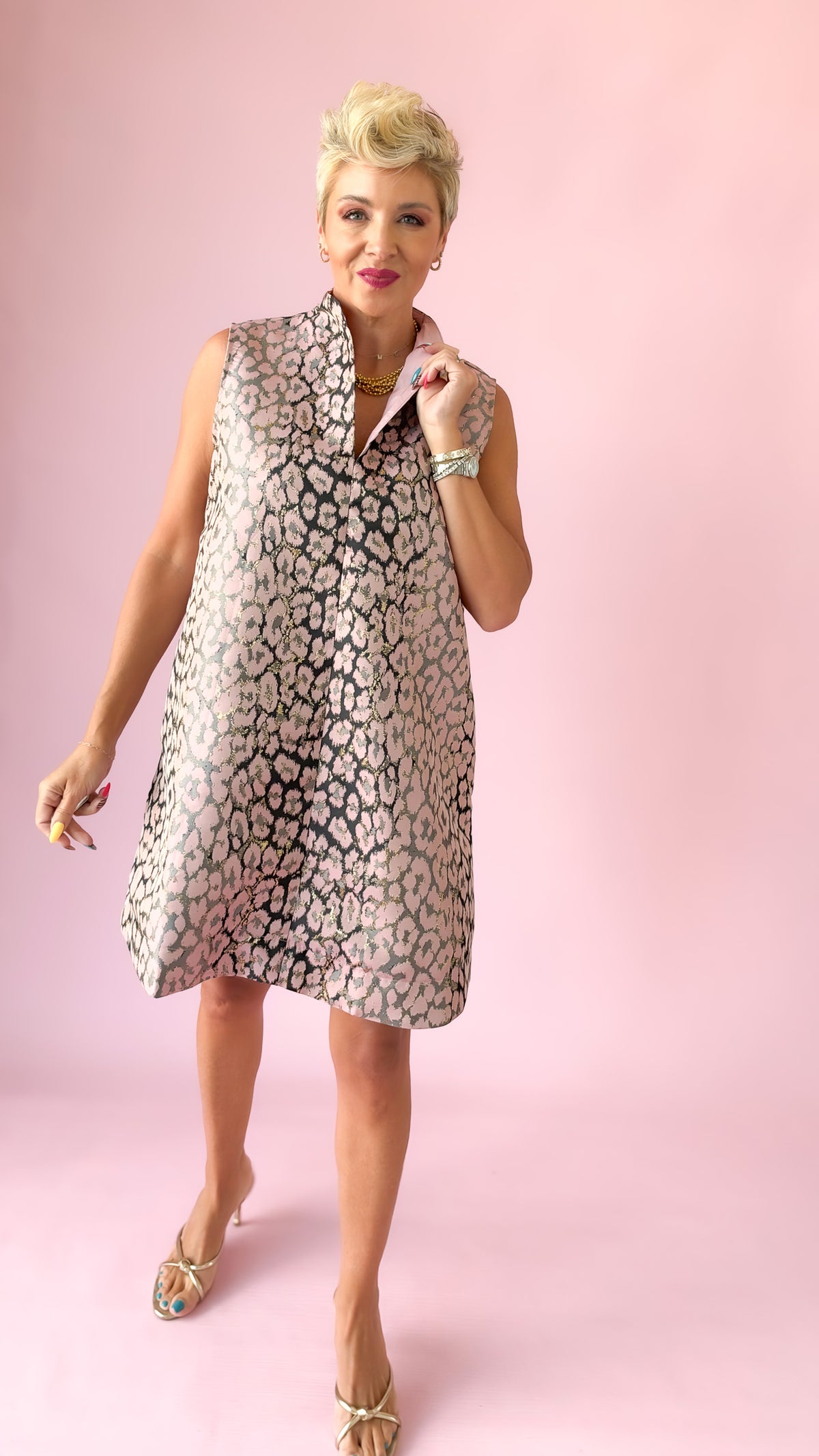 Animal Jacquard Mini Dress/Pink