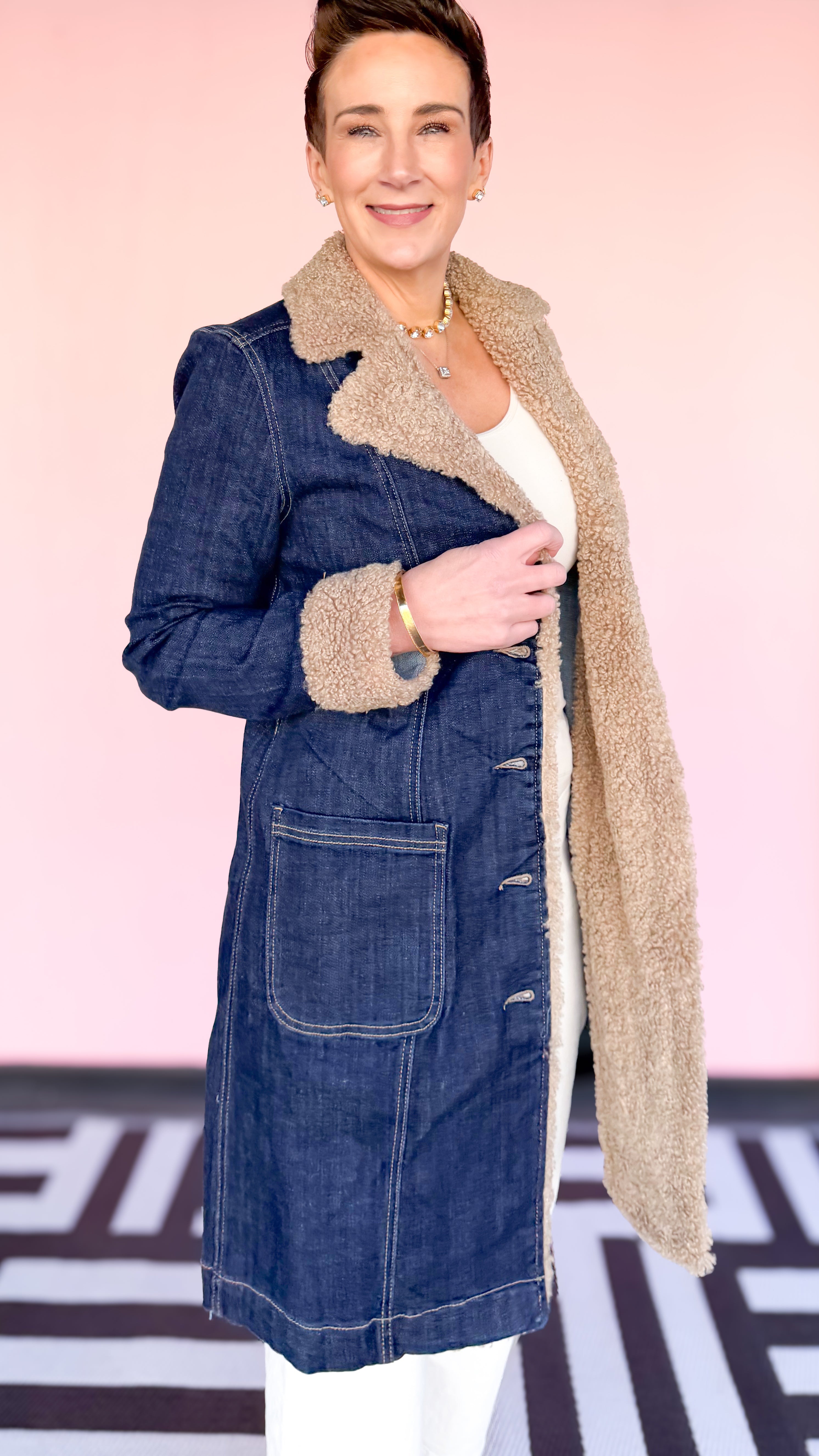 Sherpa Trimmed Denim Coat