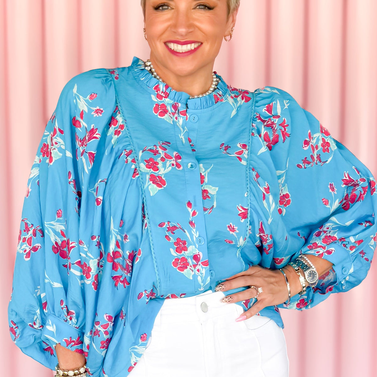 DOLMAN SLEEVE FLORAL BLOUSE