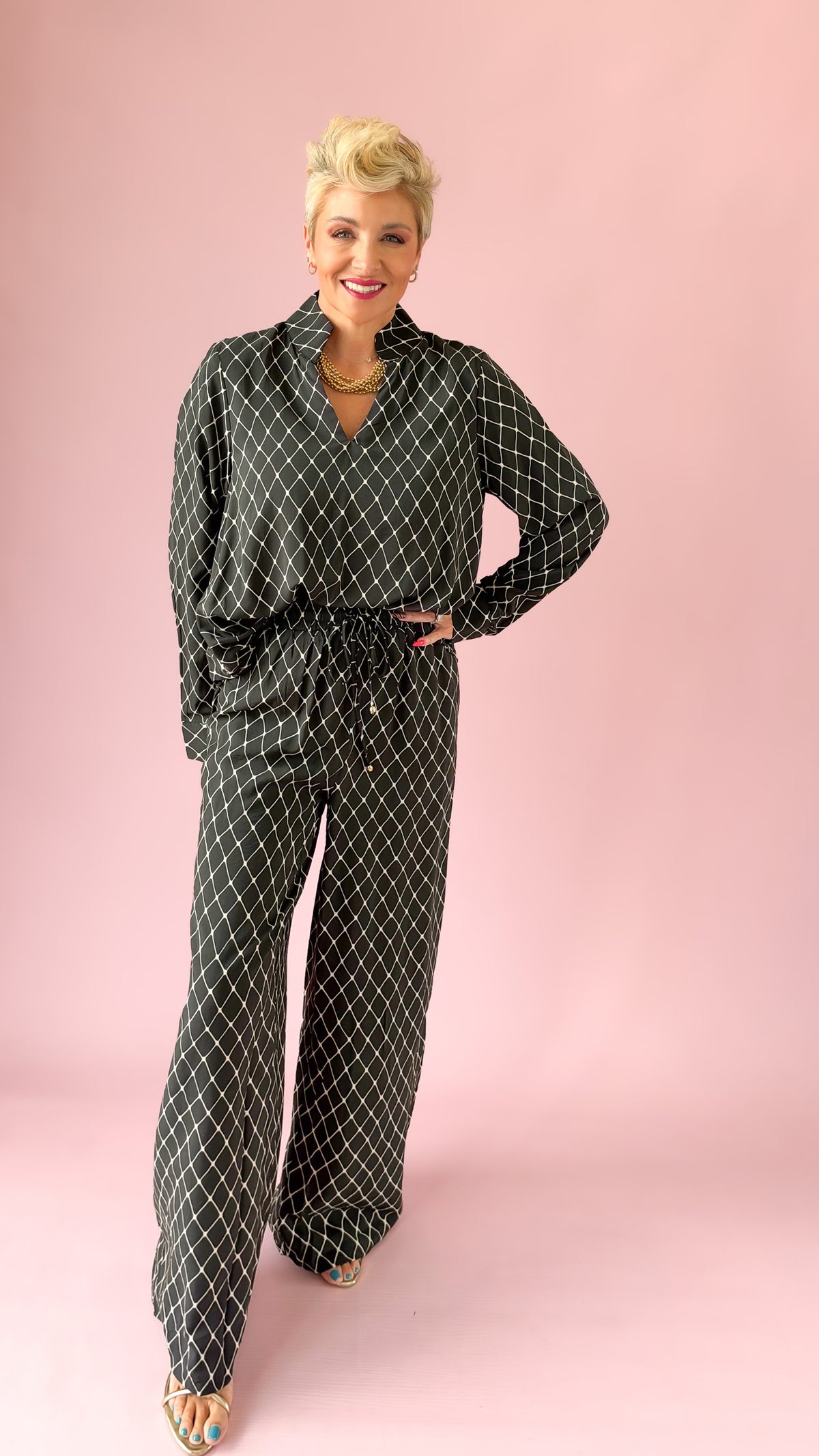 Lattice Long Lounge Pant/Black
