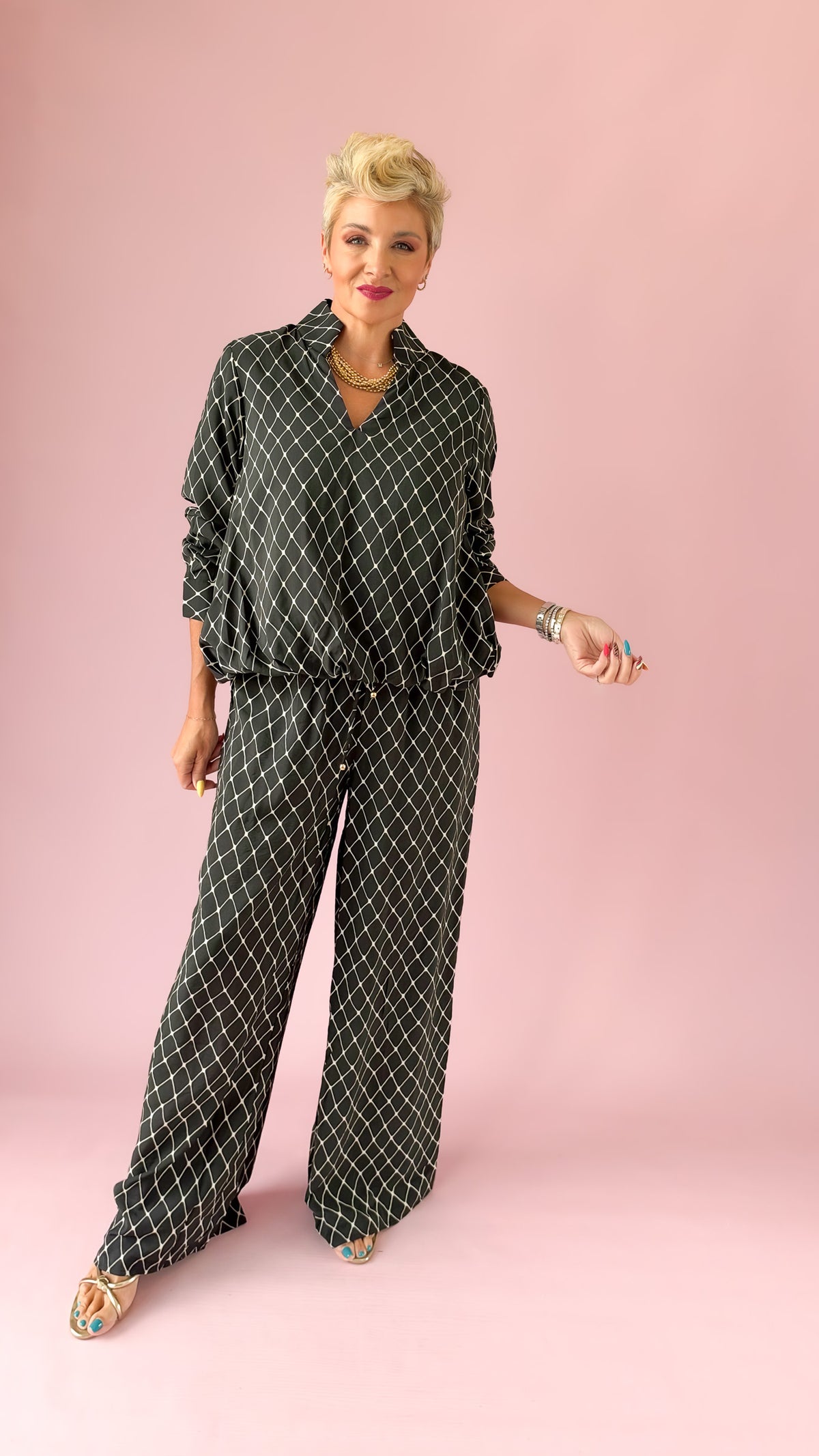 Lattice Long Sleeve Top/Black