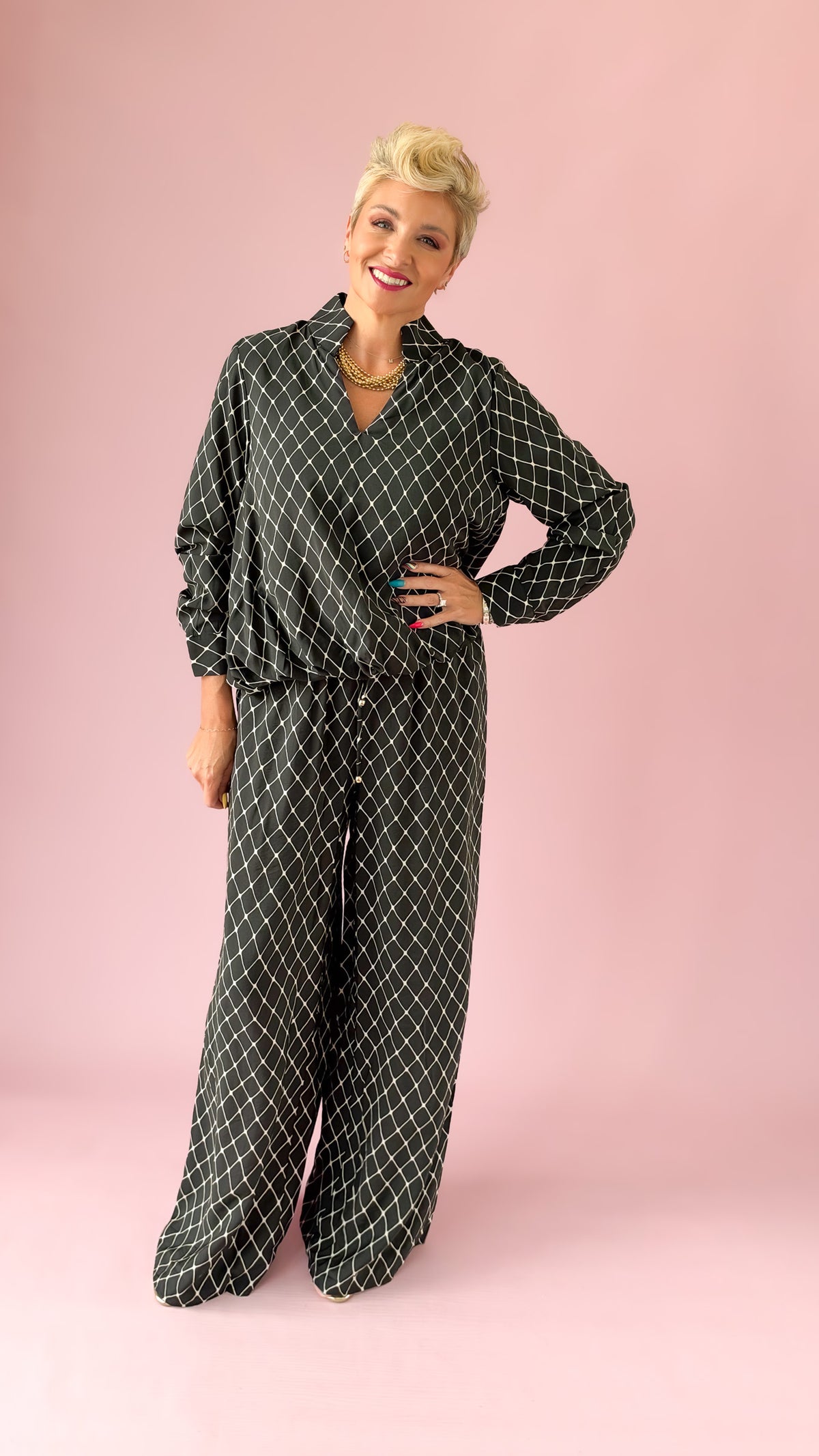 Lattice Long Sleeve Top/Black