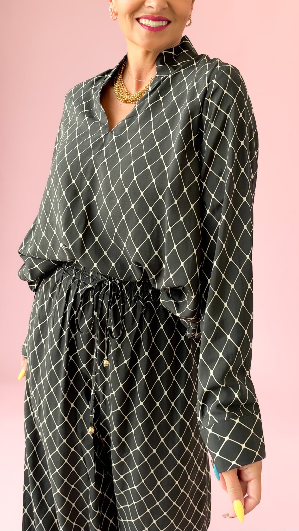 Lattice Long Sleeve Top/Black