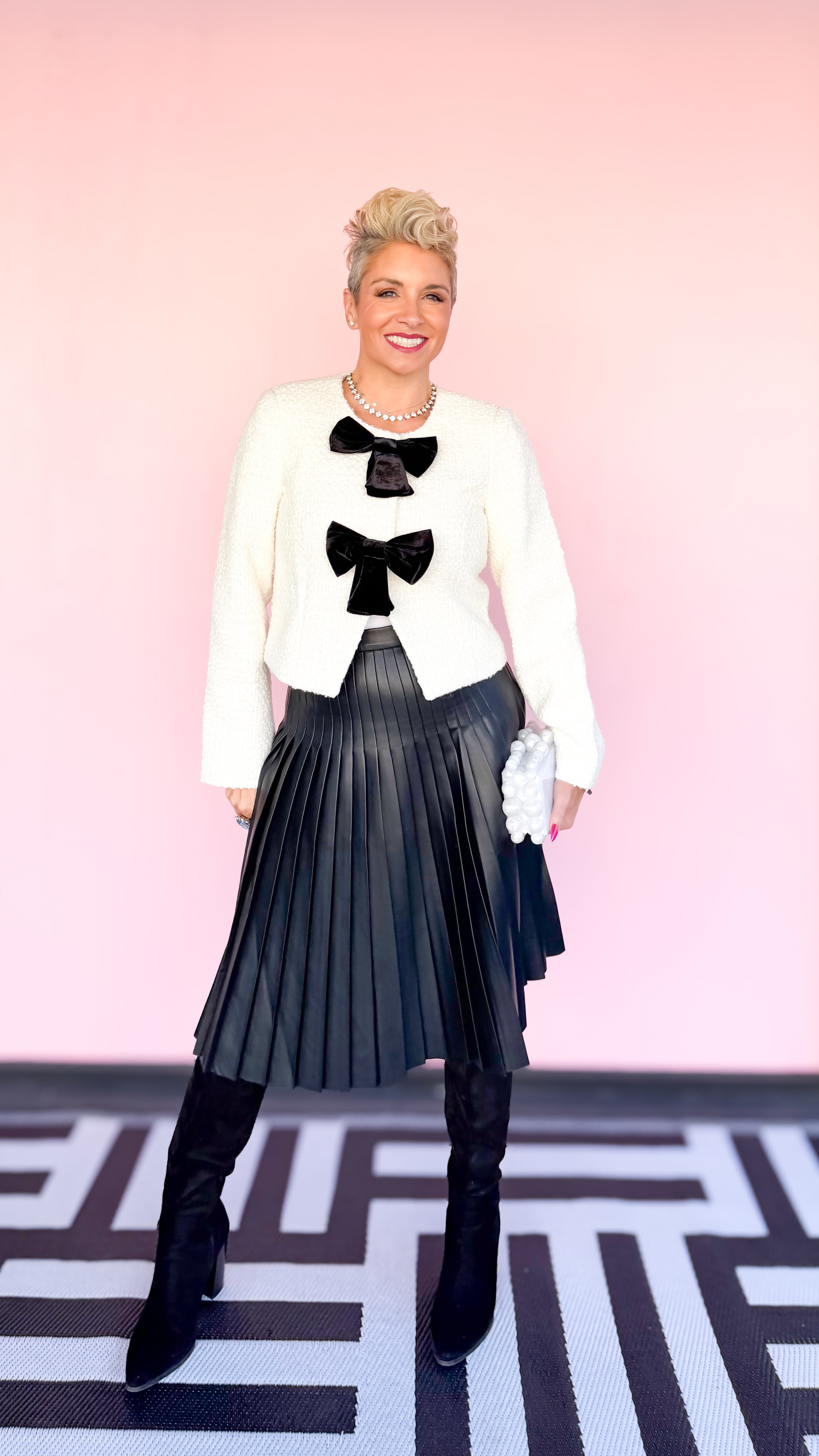 Faux Leather Pleated Midi Skirt/Black