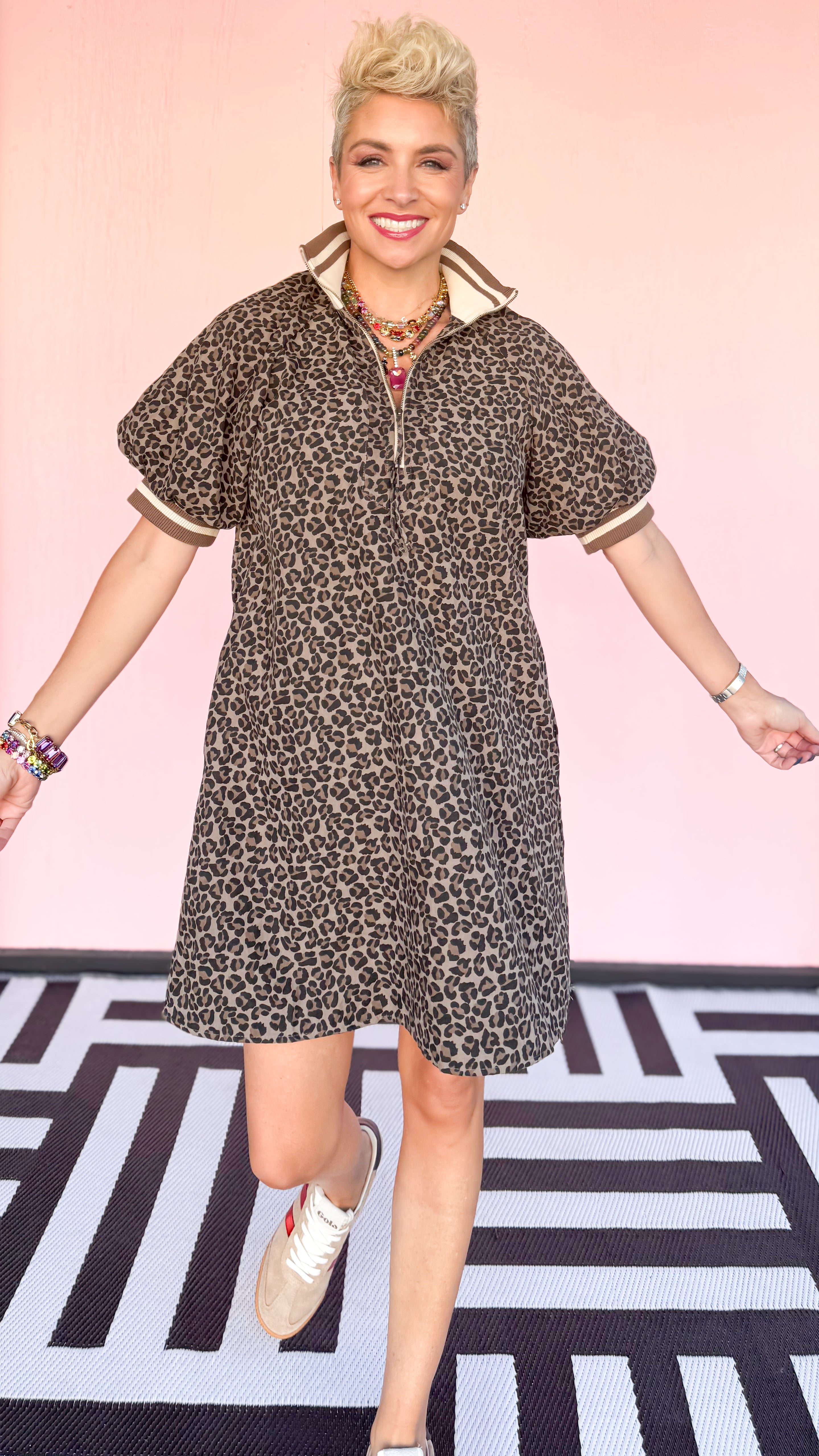 1/2 Zip Leopard Short Dress/Mocha - The BLVD