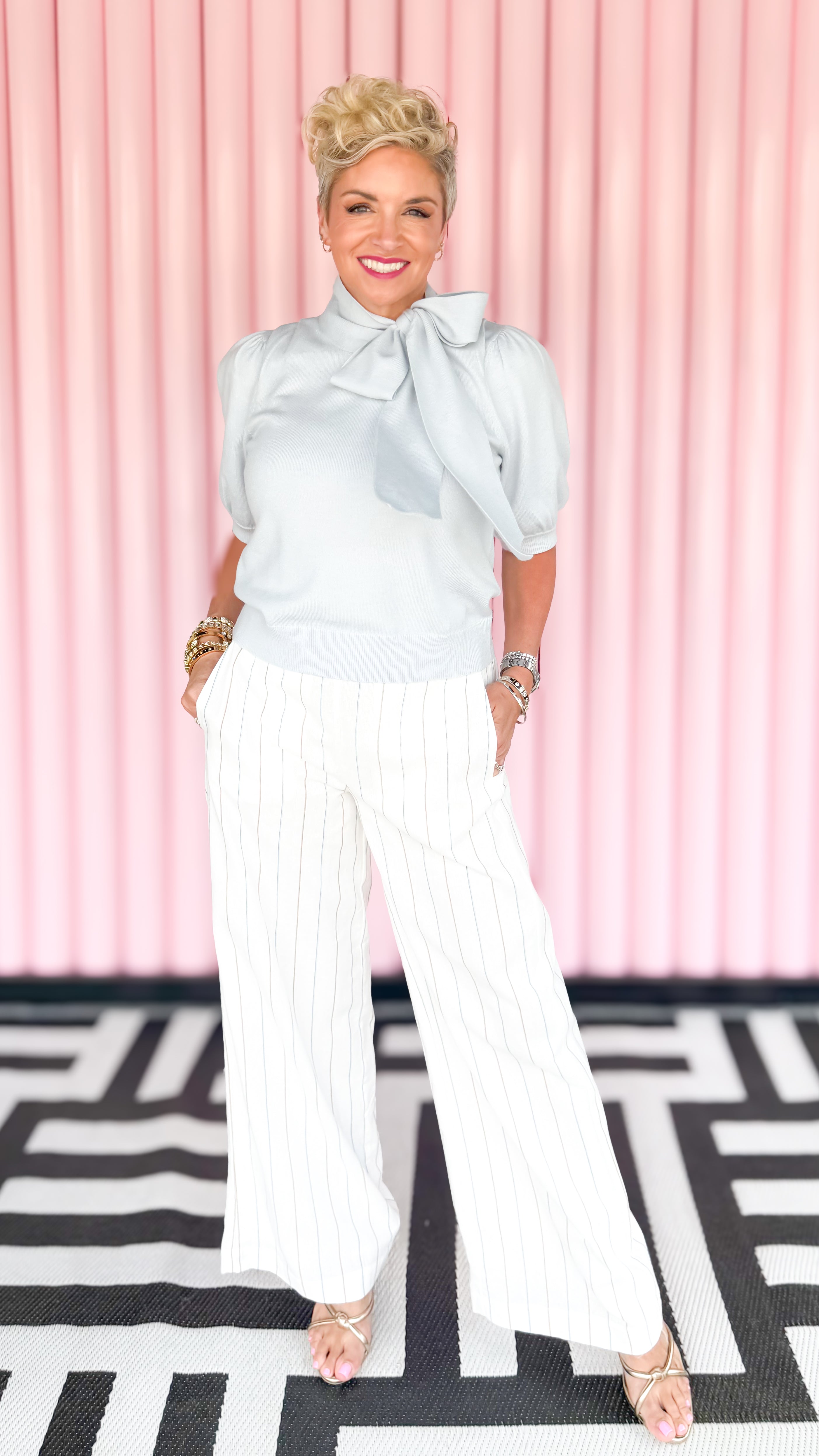 Bow Detail Puff Sleeve Sweater/Sky