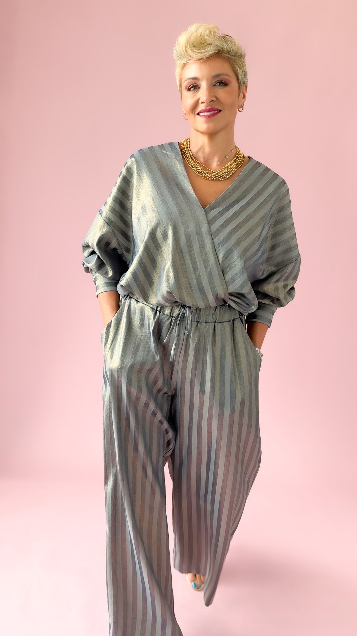 Wrap Metallic Stripe Top/Blue