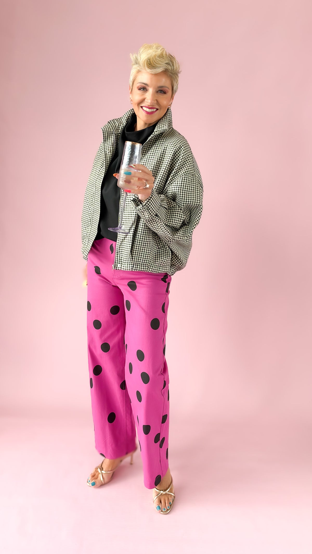 Barrel Leg Dot Pants/Magenta