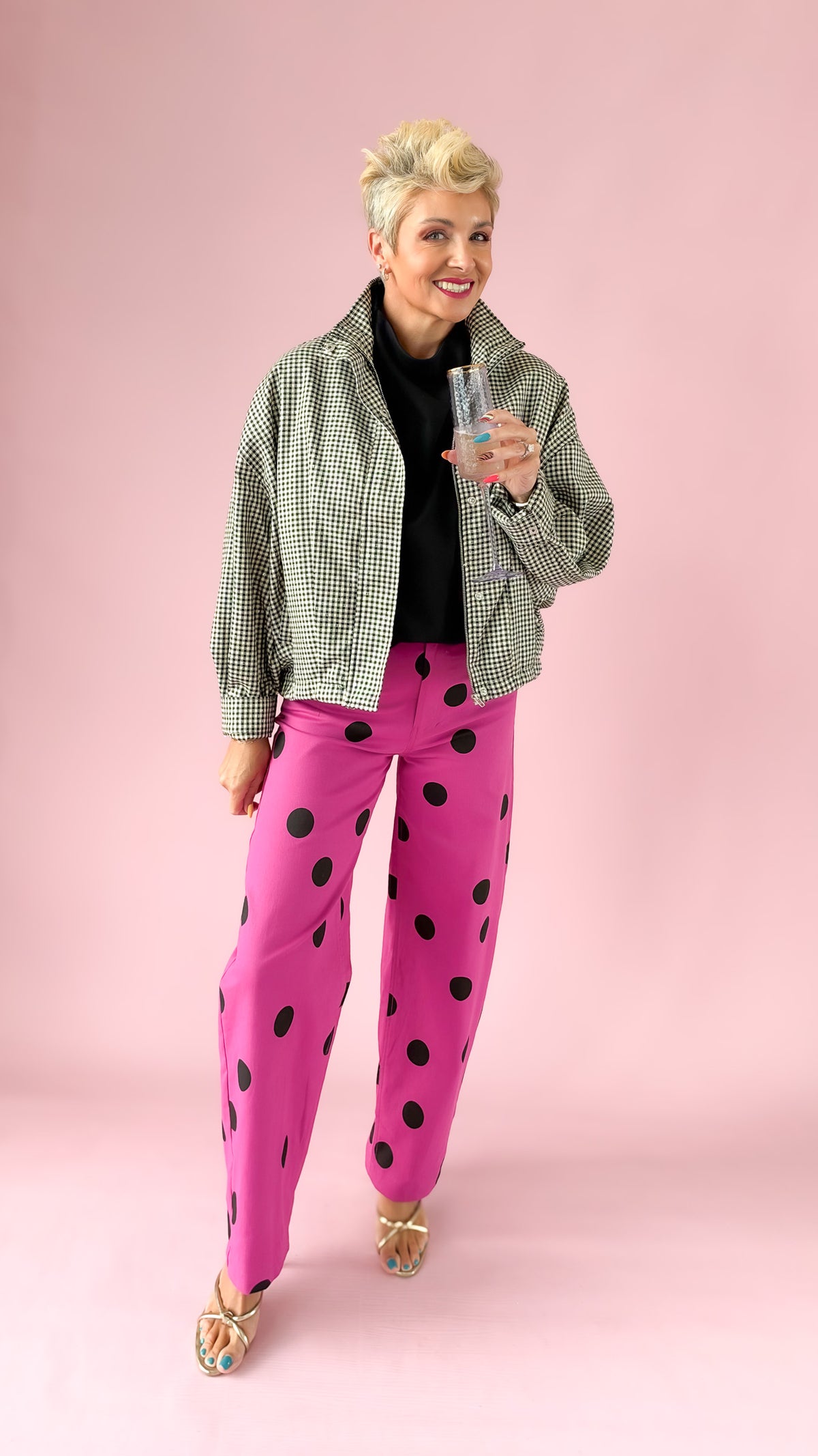 Barrel Leg Dot Pants/Magenta