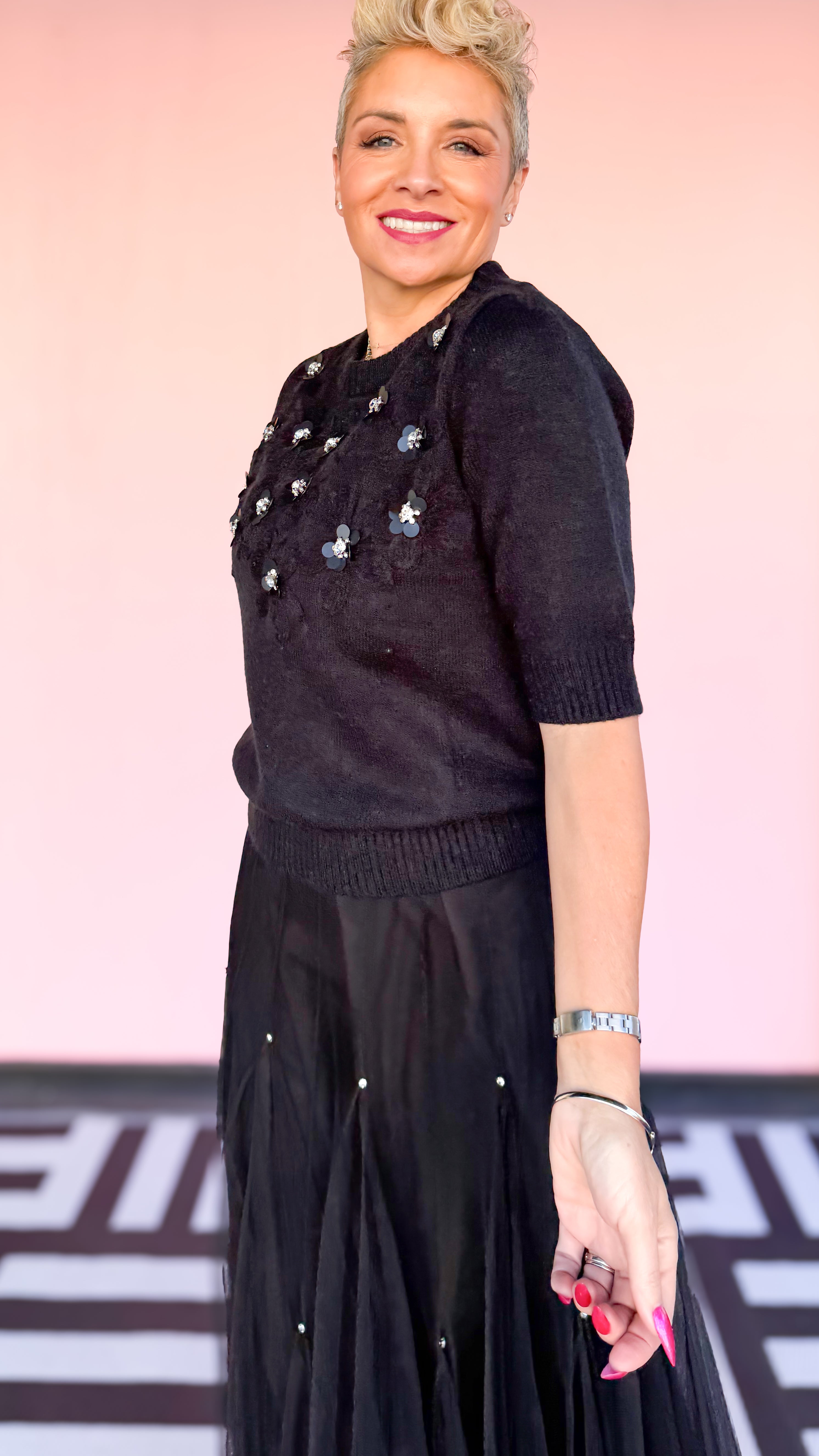 Flower Rhinestone Sweater/Black