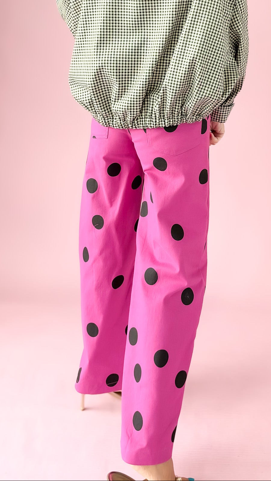 Barrel Leg Dot Pants/Magenta