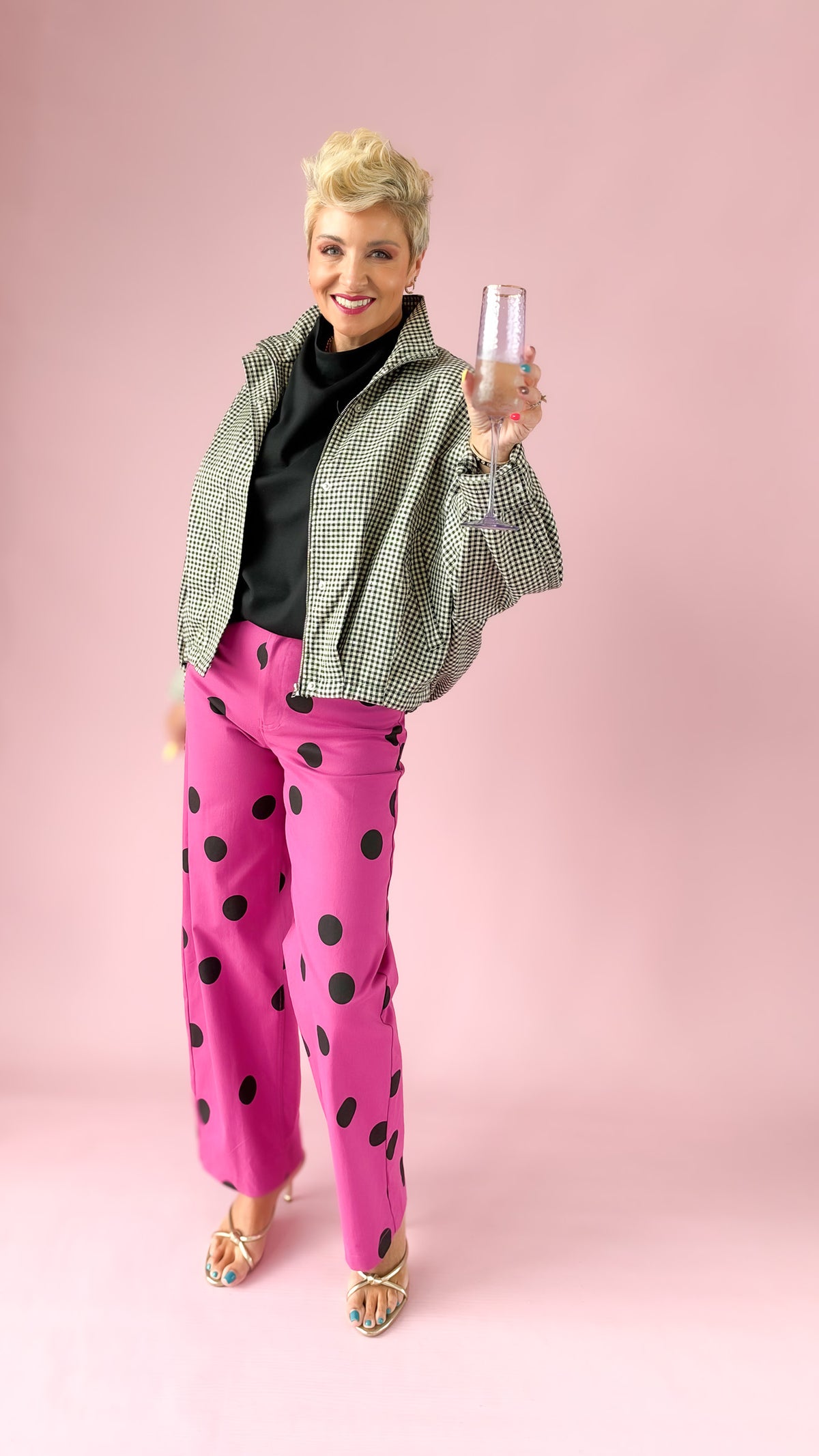 Barrel Leg Dot Pants/Magenta