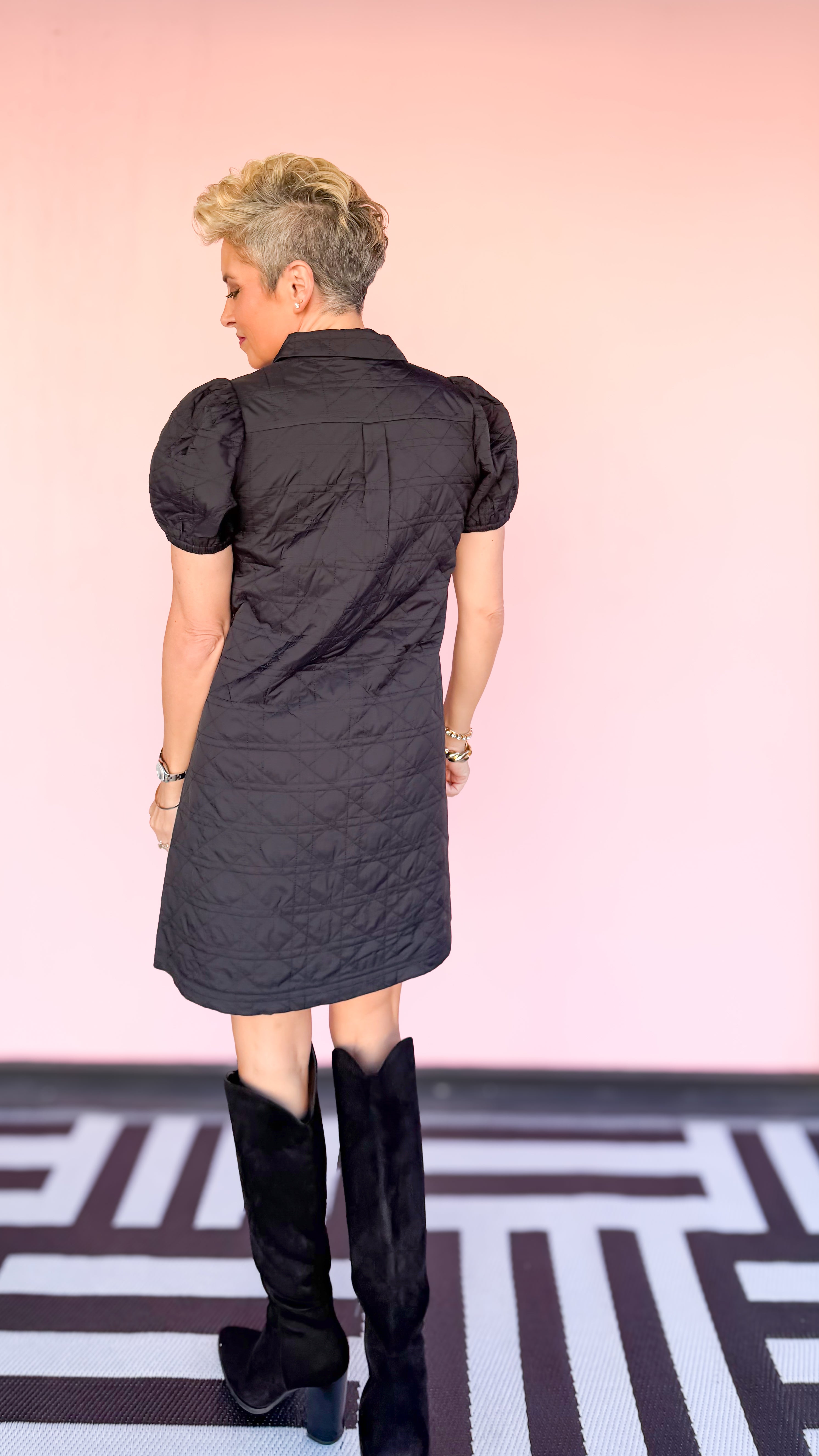 Nylon Quilted Mini Dress/Black