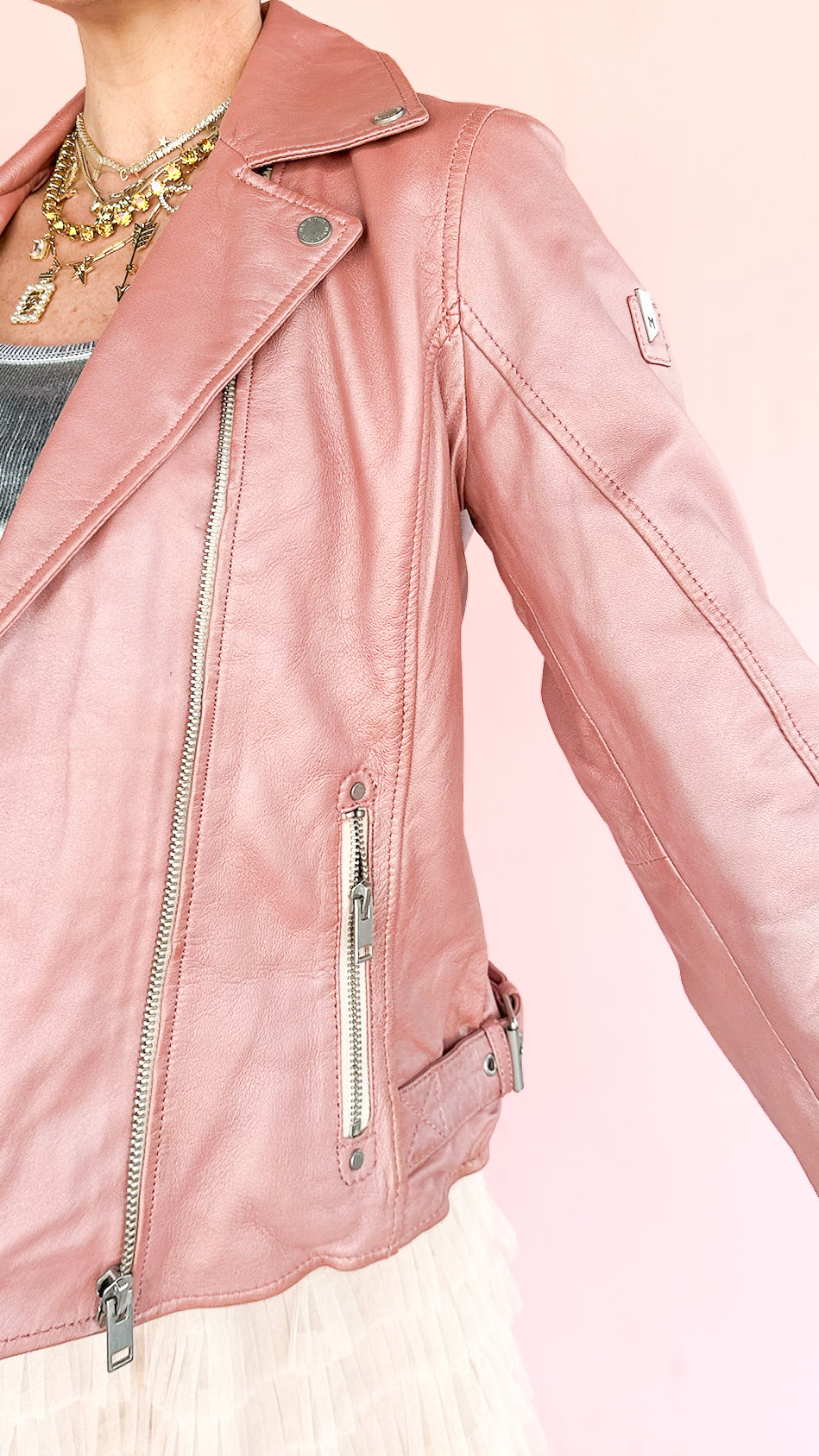 Sofia Leather Jacket/Rose Metallic