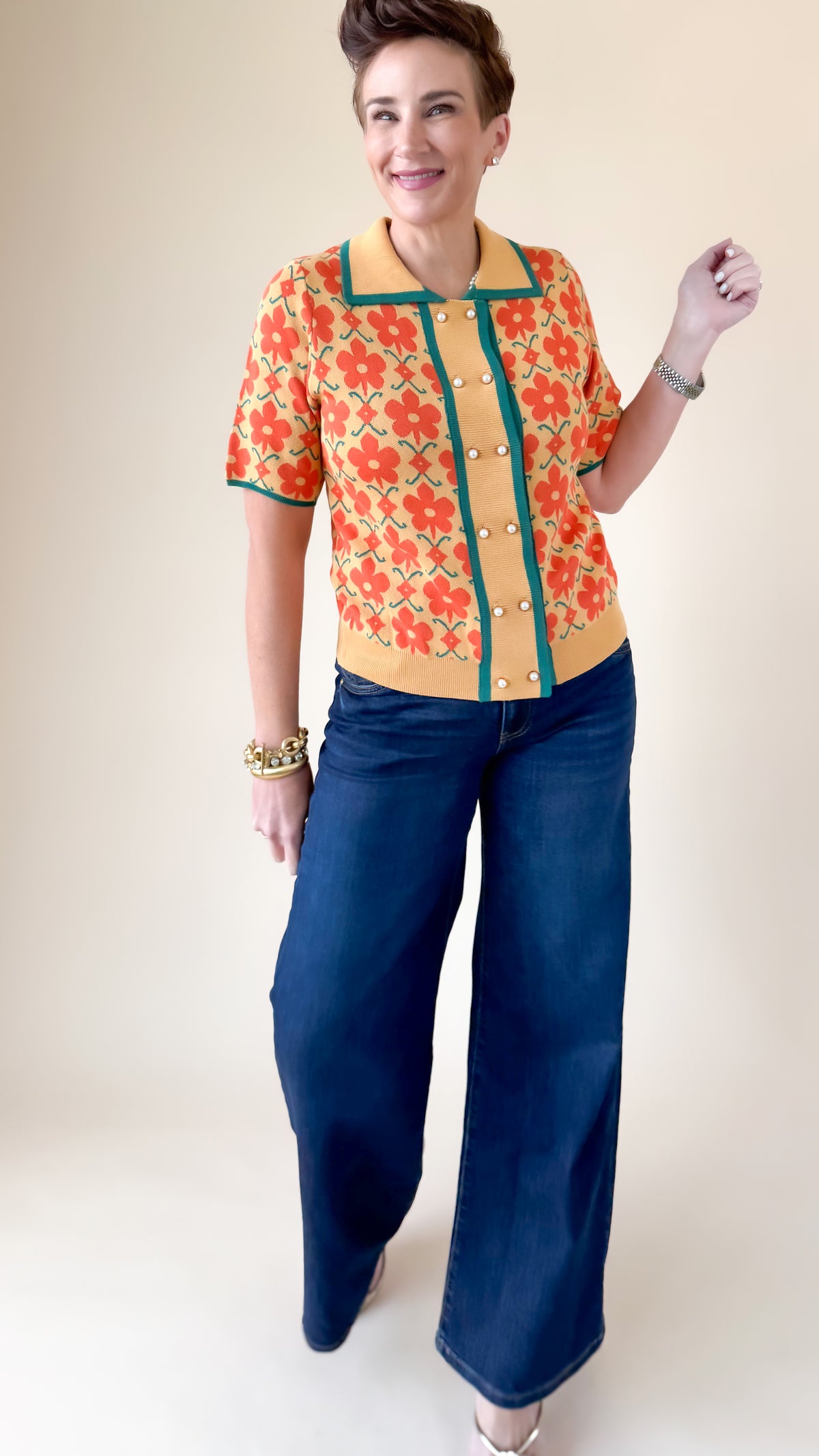 Coco Floral Cardigan/Golden