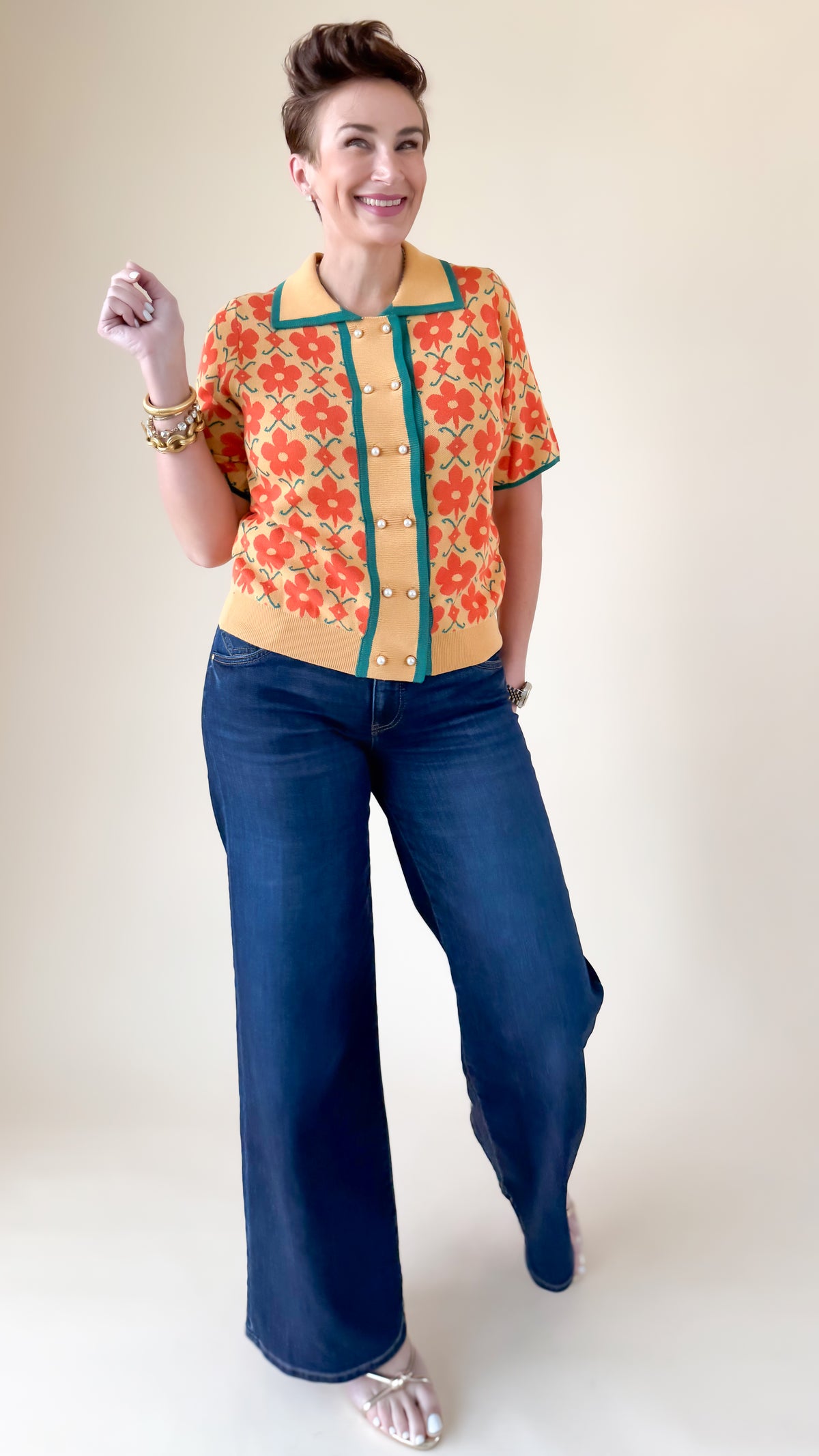 Coco Floral Cardigan/Golden