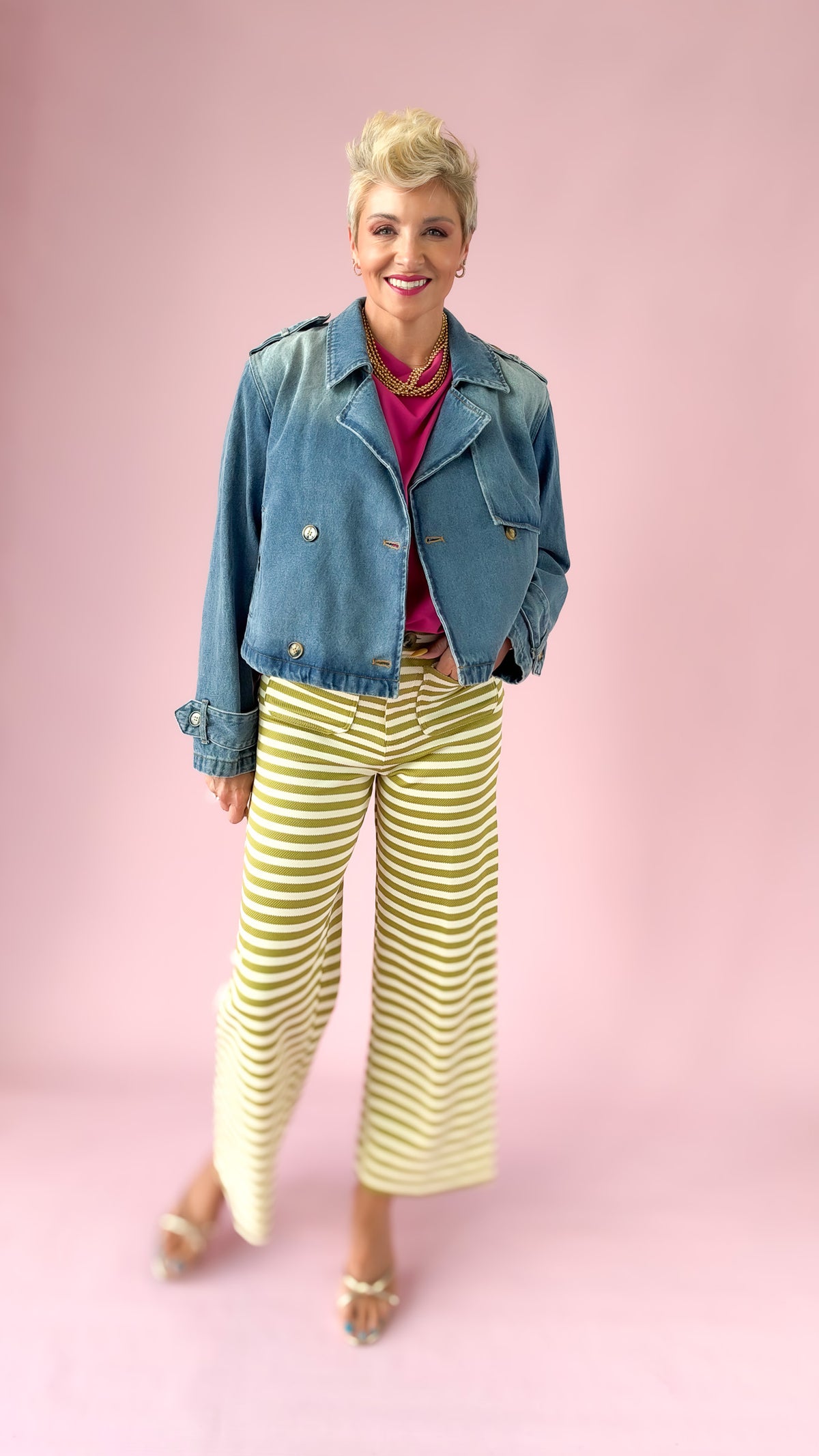 Denim Double Breasted Crop Jacket