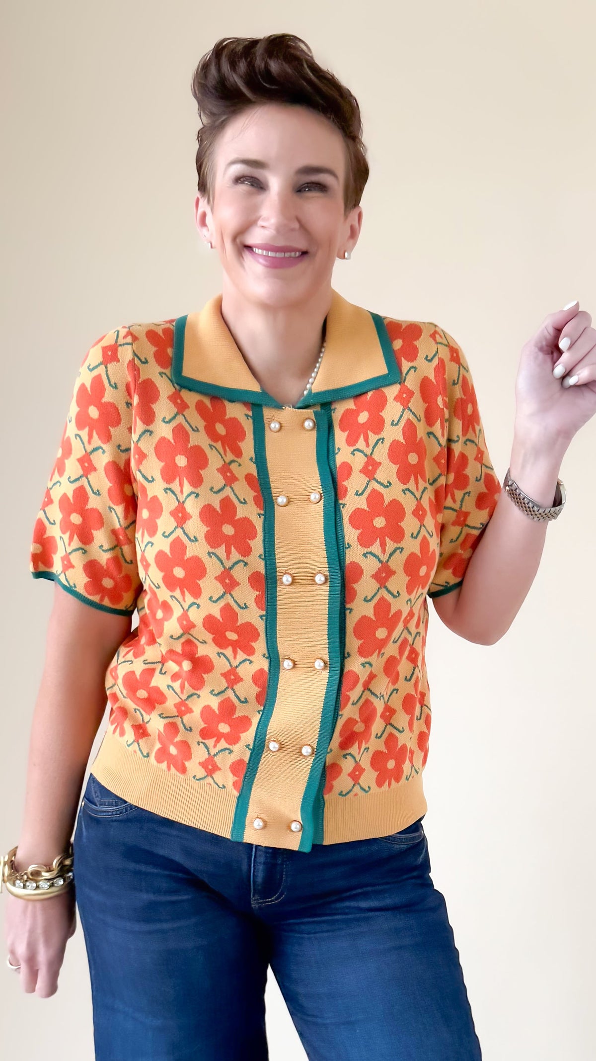 Coco Floral Cardigan/Golden