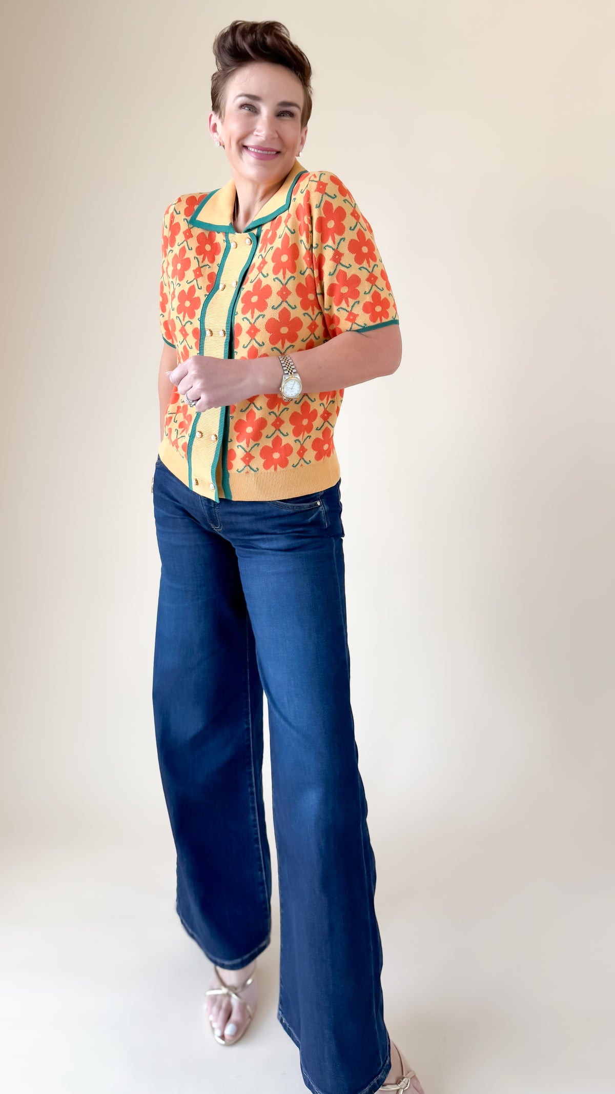 Coco Floral Cardigan/Golden
