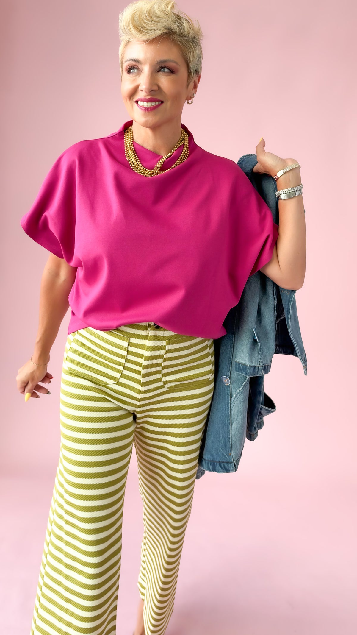 Mock Neck Batwing Top/Pink
