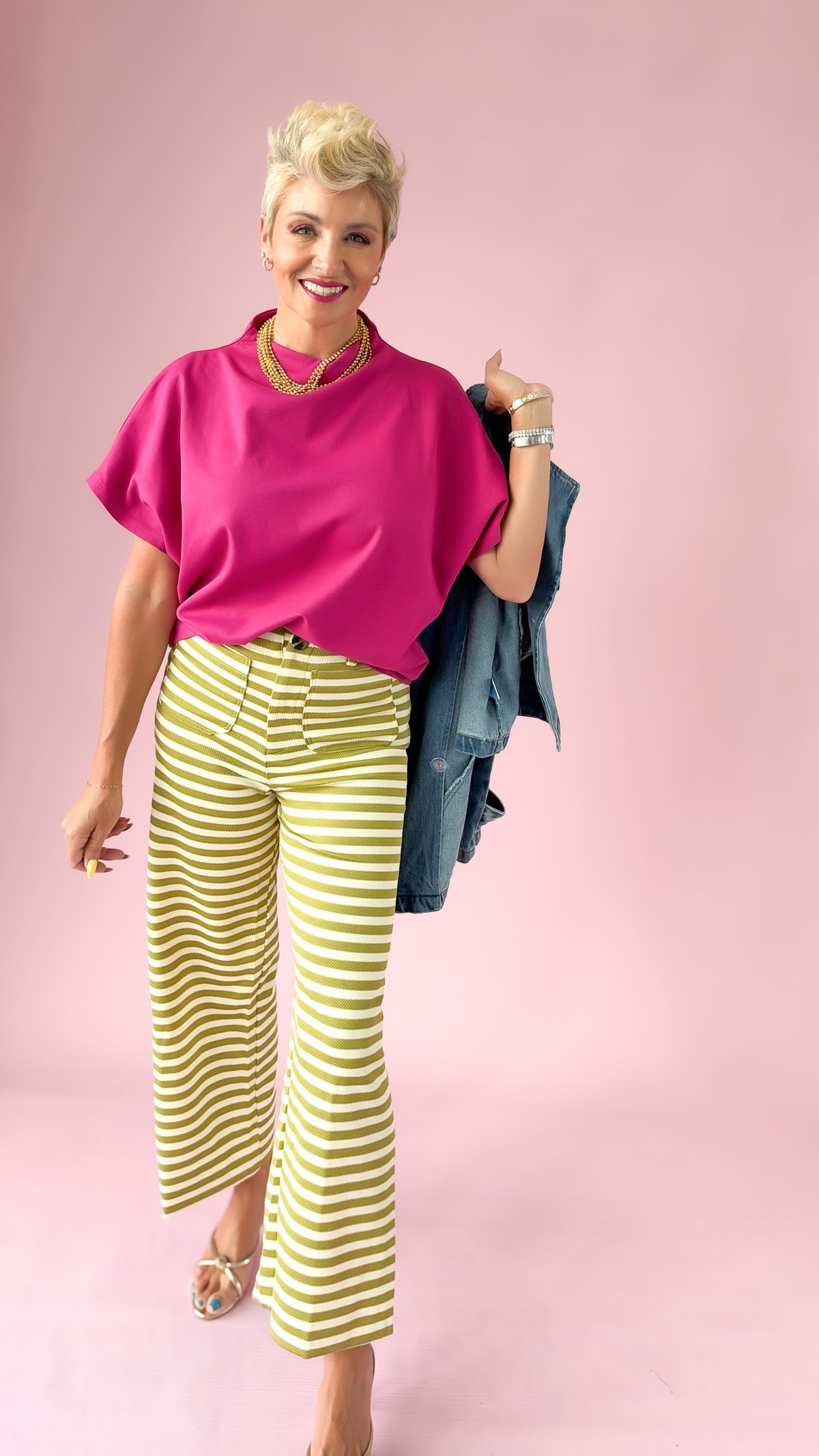 Mock Neck Batwing Top/Pink