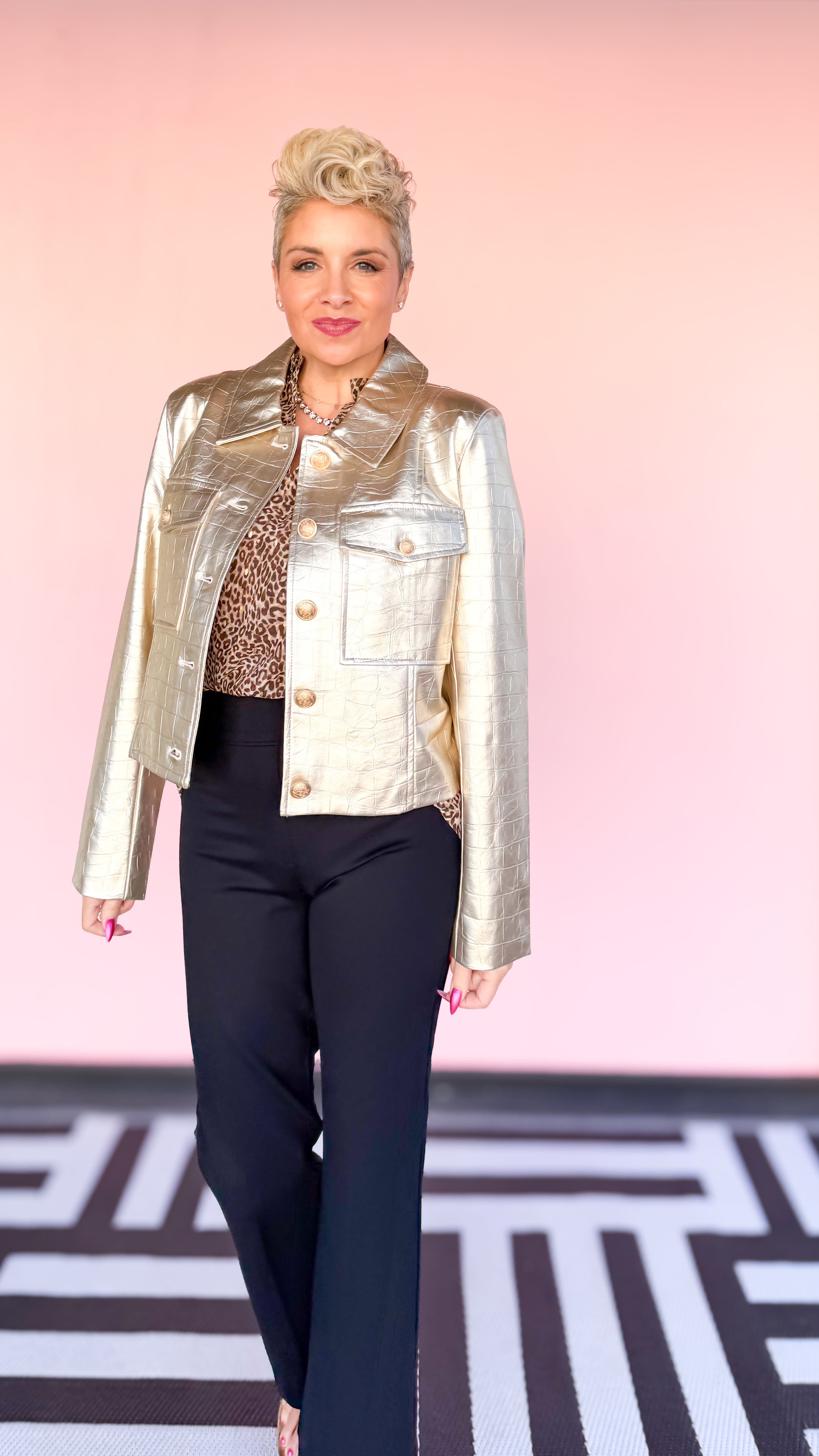 Faux Leather Croc Jacket/Champagne