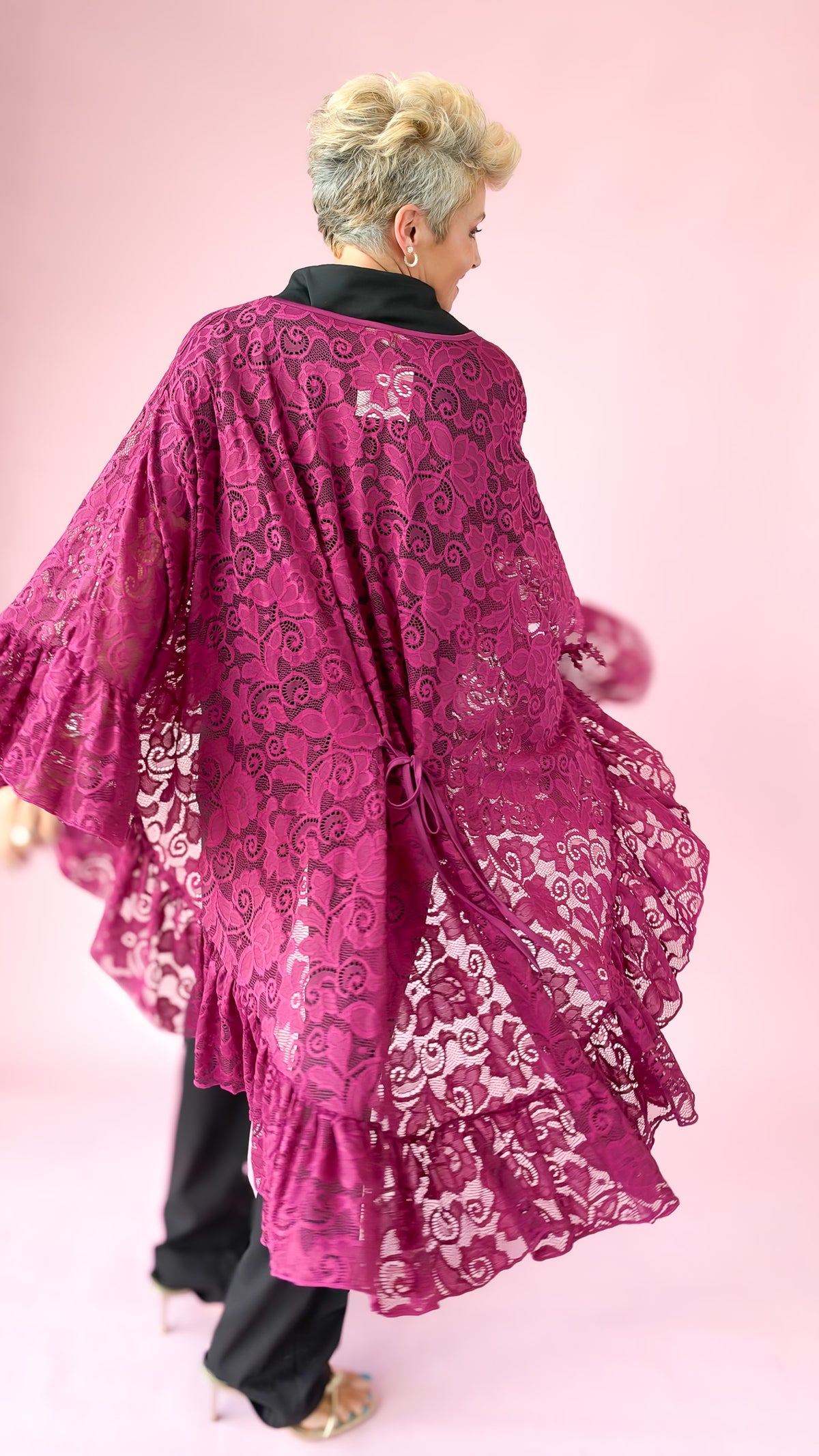 Oversized Ruffle Lace Blouse/Purple