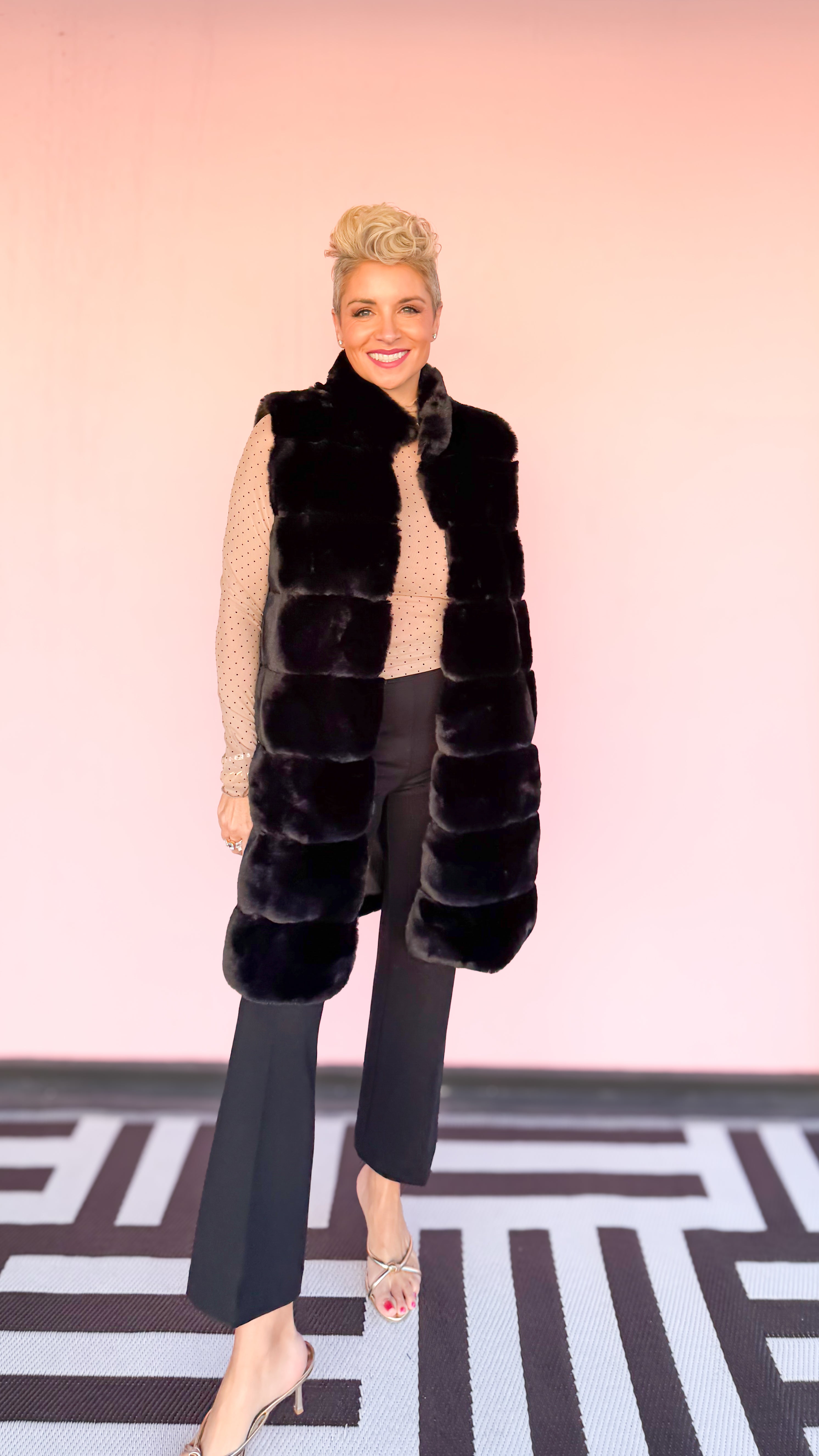 Black Faux Fur Long Vest