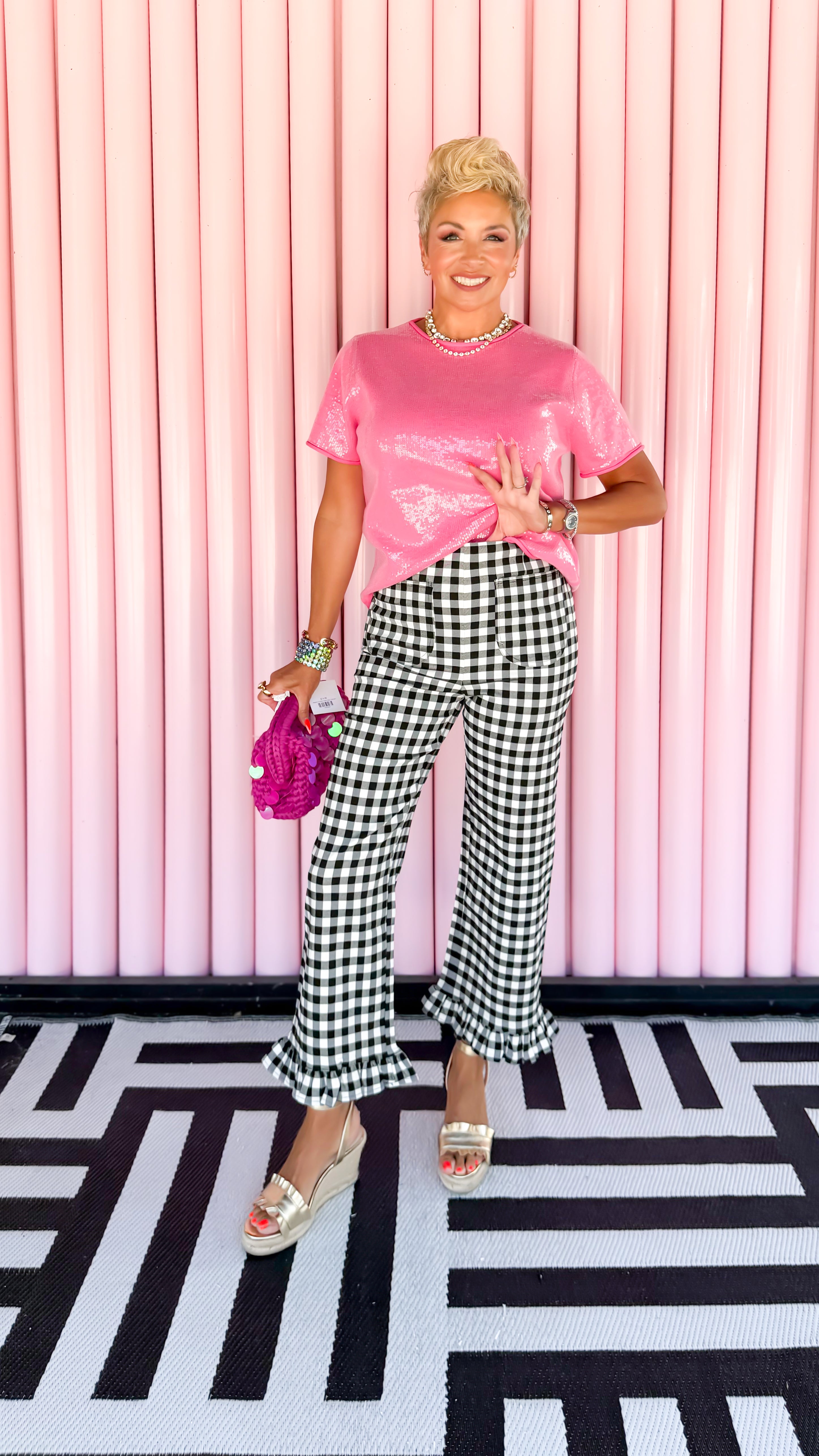 Georgette Gingham Pant/Black