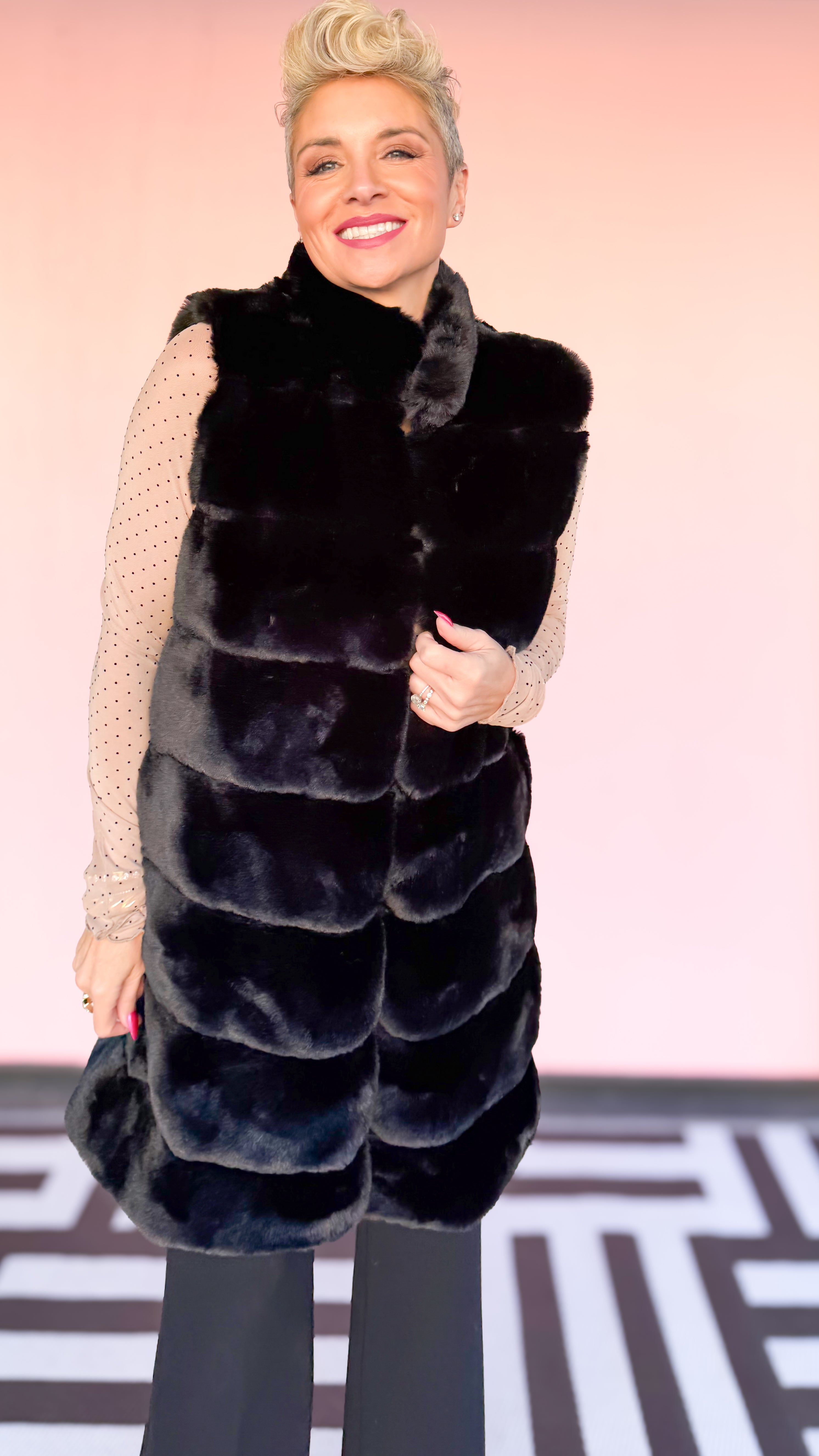 Black Faux Fur Long Vest