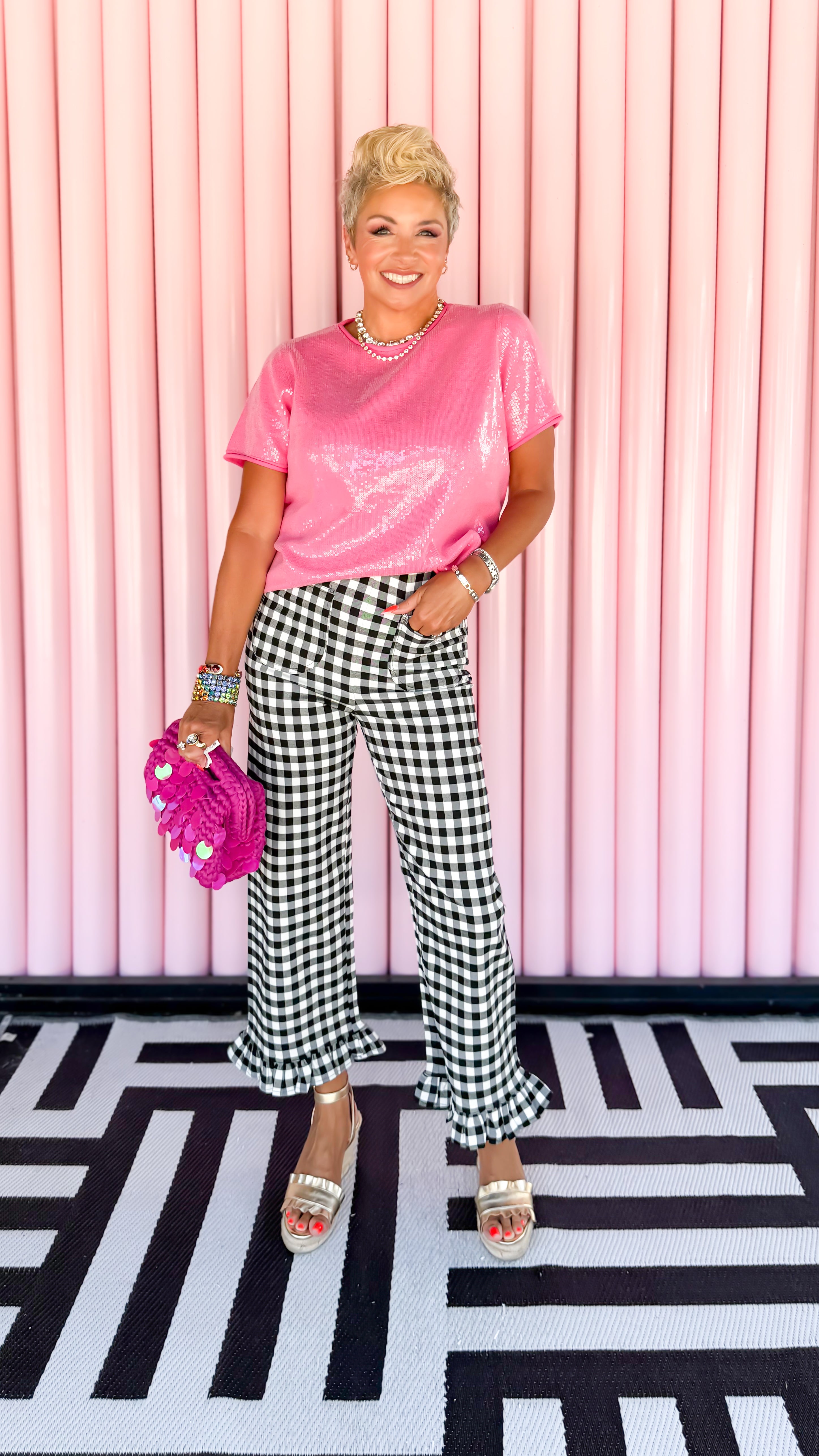 Georgette Gingham Pant/Black