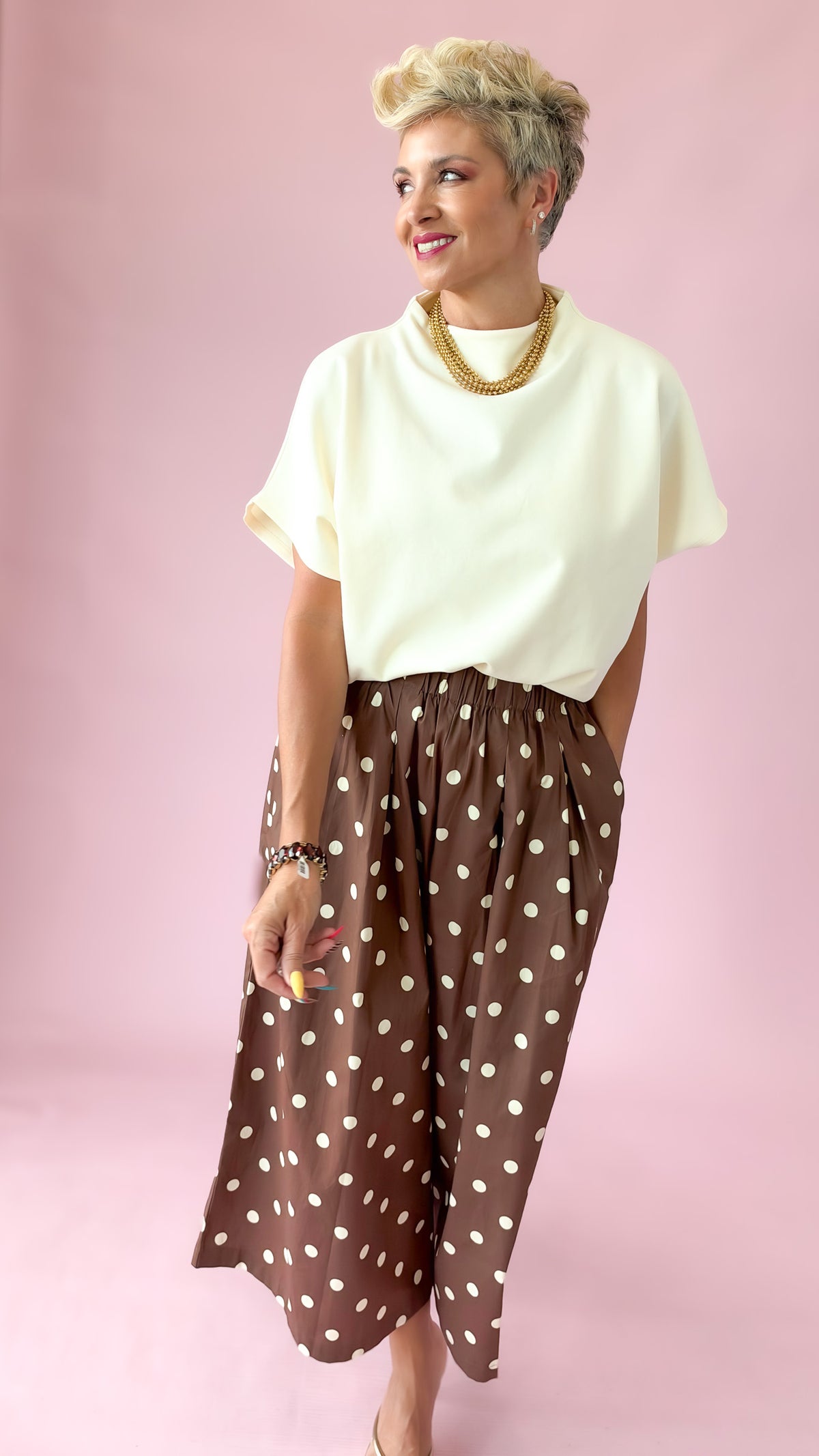 Mock Neck Batwing Top/Ivory