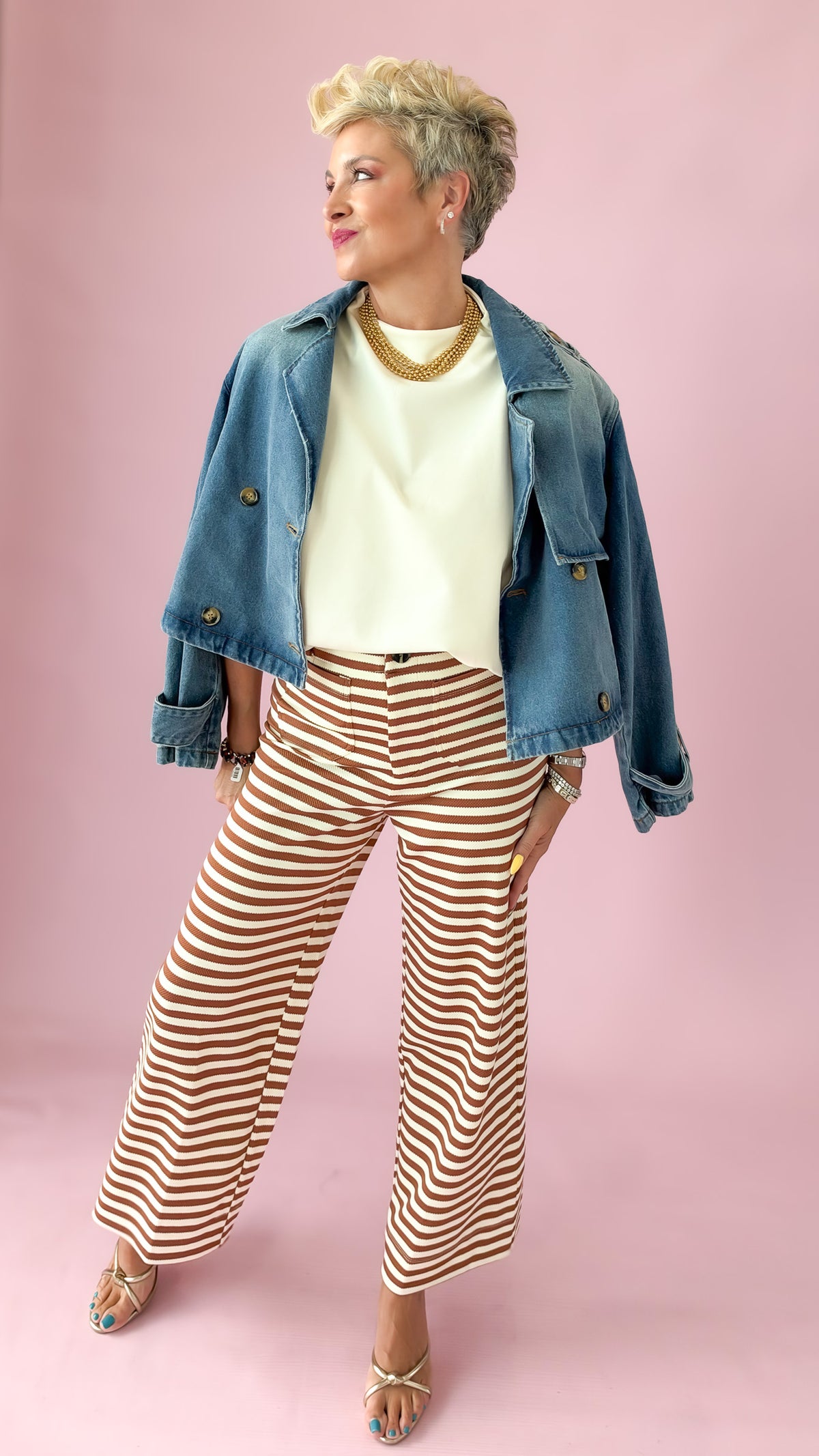 Knit Crop Striped Pants/Camel