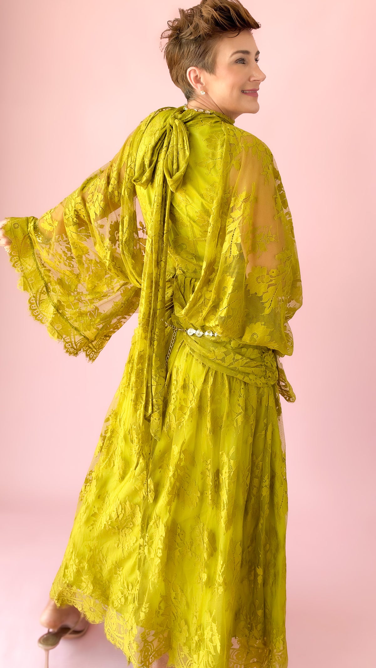 Lace Layered Maxi Dress/Chartreuse