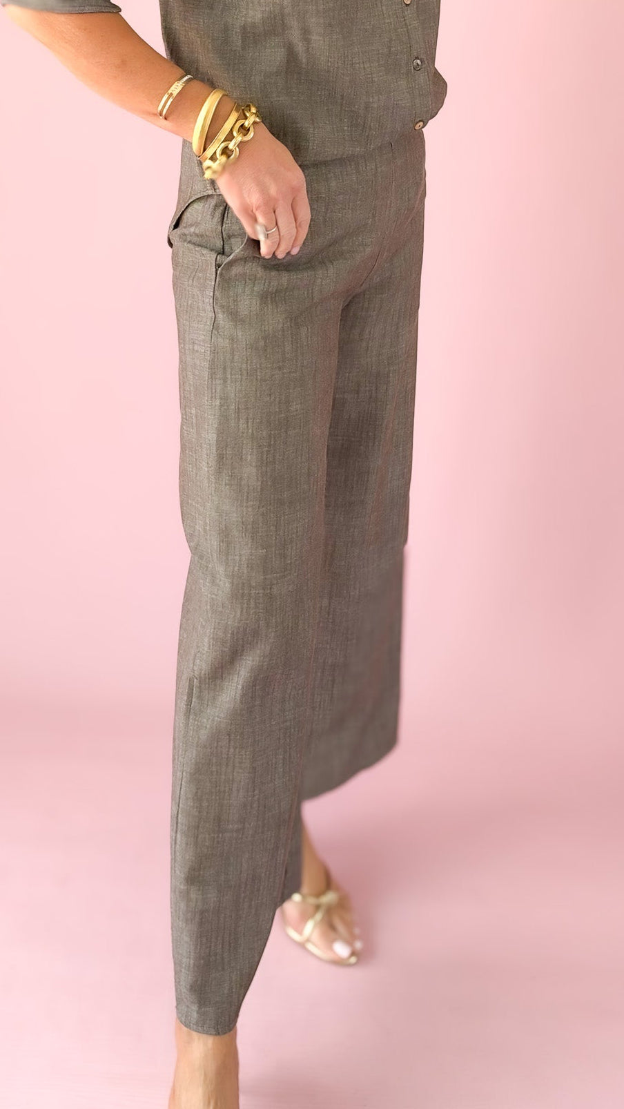 Wide Leg Crop Pants/Brown