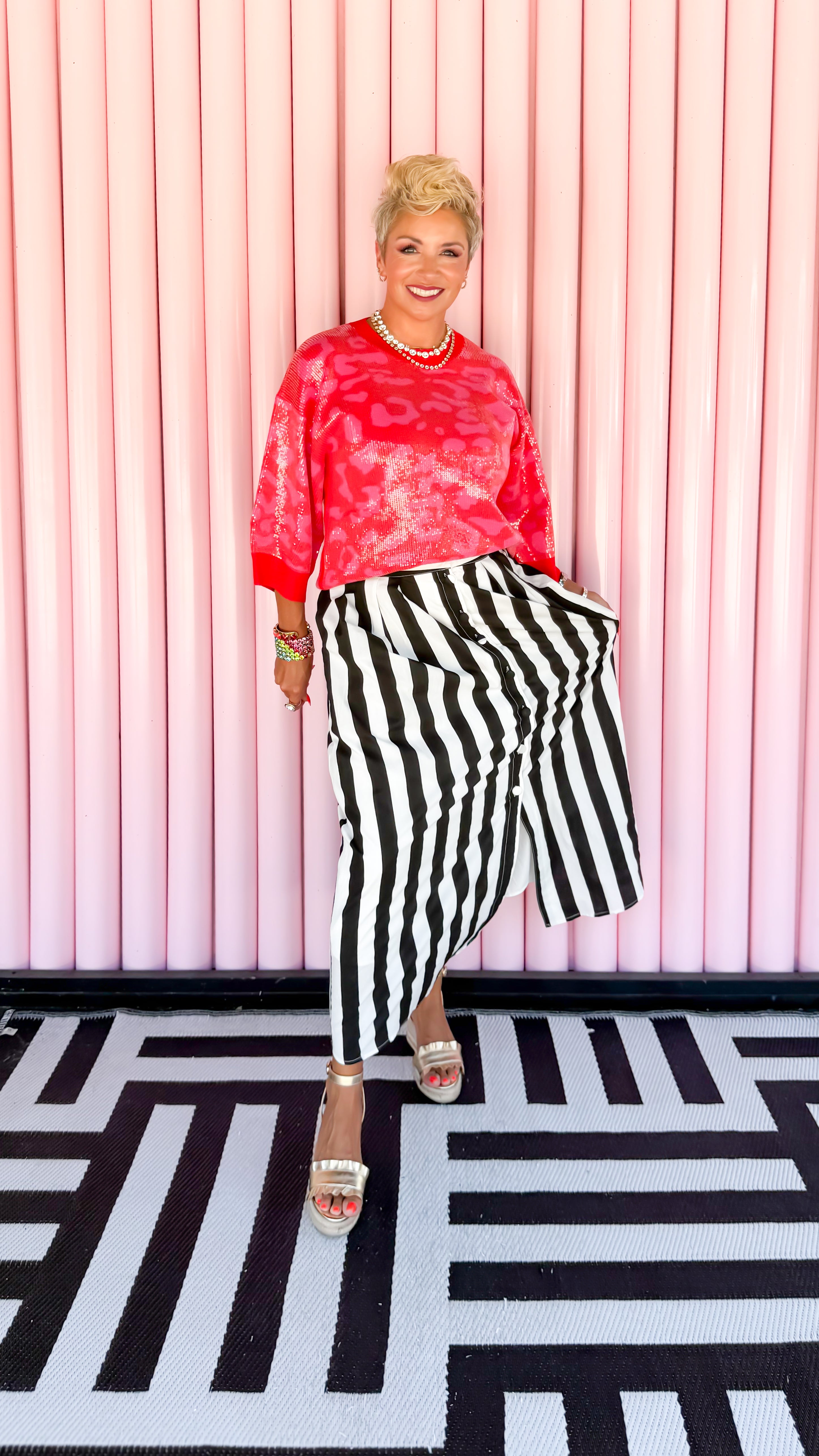 Winona Striped Maxi Skirt/Black