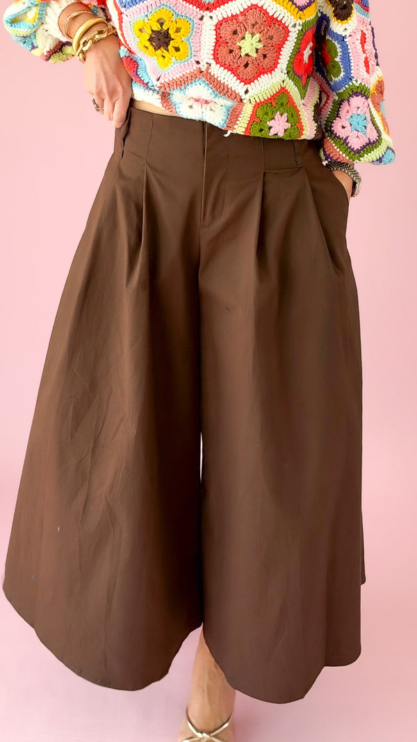 Pleated Culotte Wide Pants/Brown