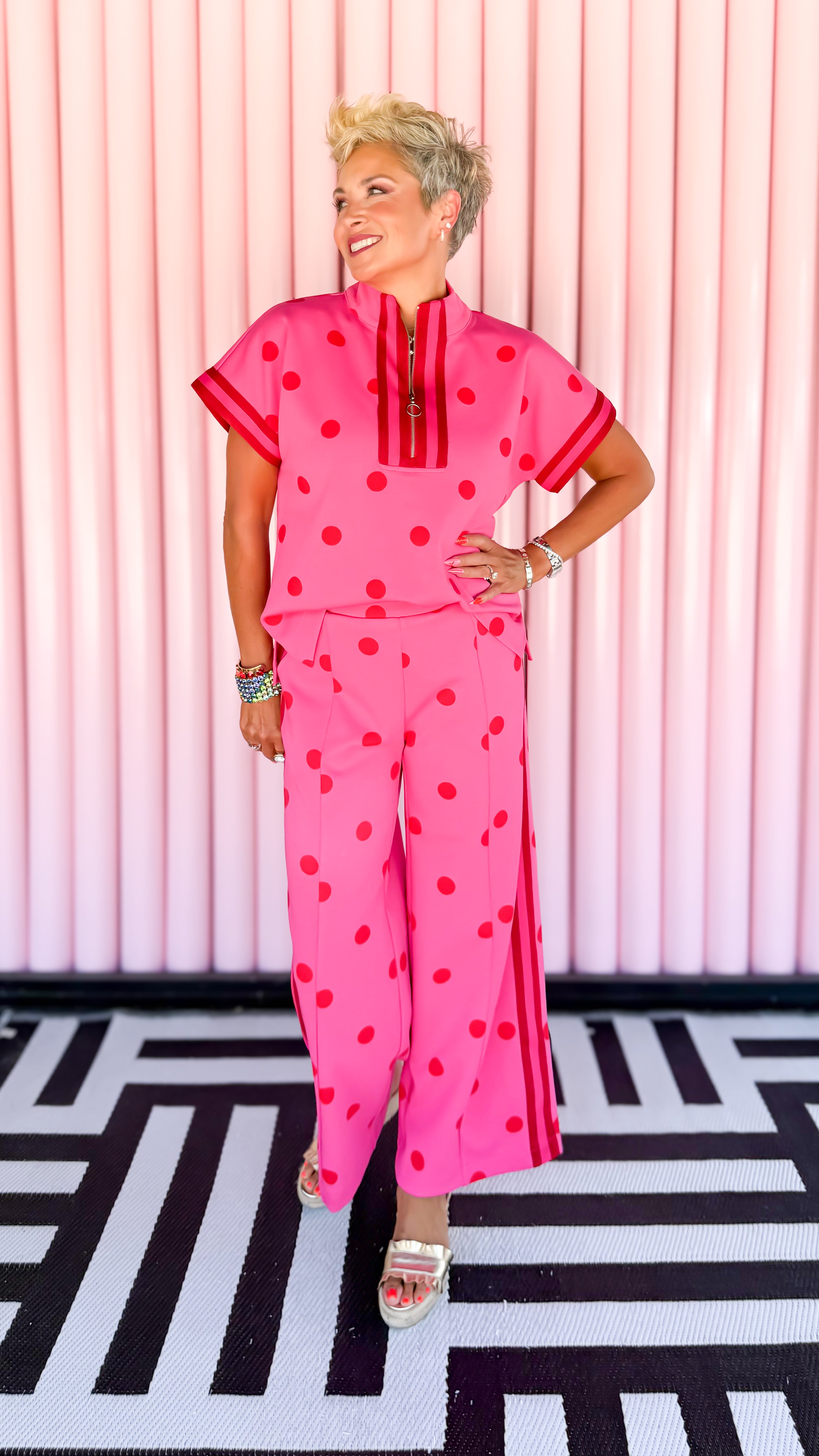 Jenny Striped Dot Top/Hot Pink