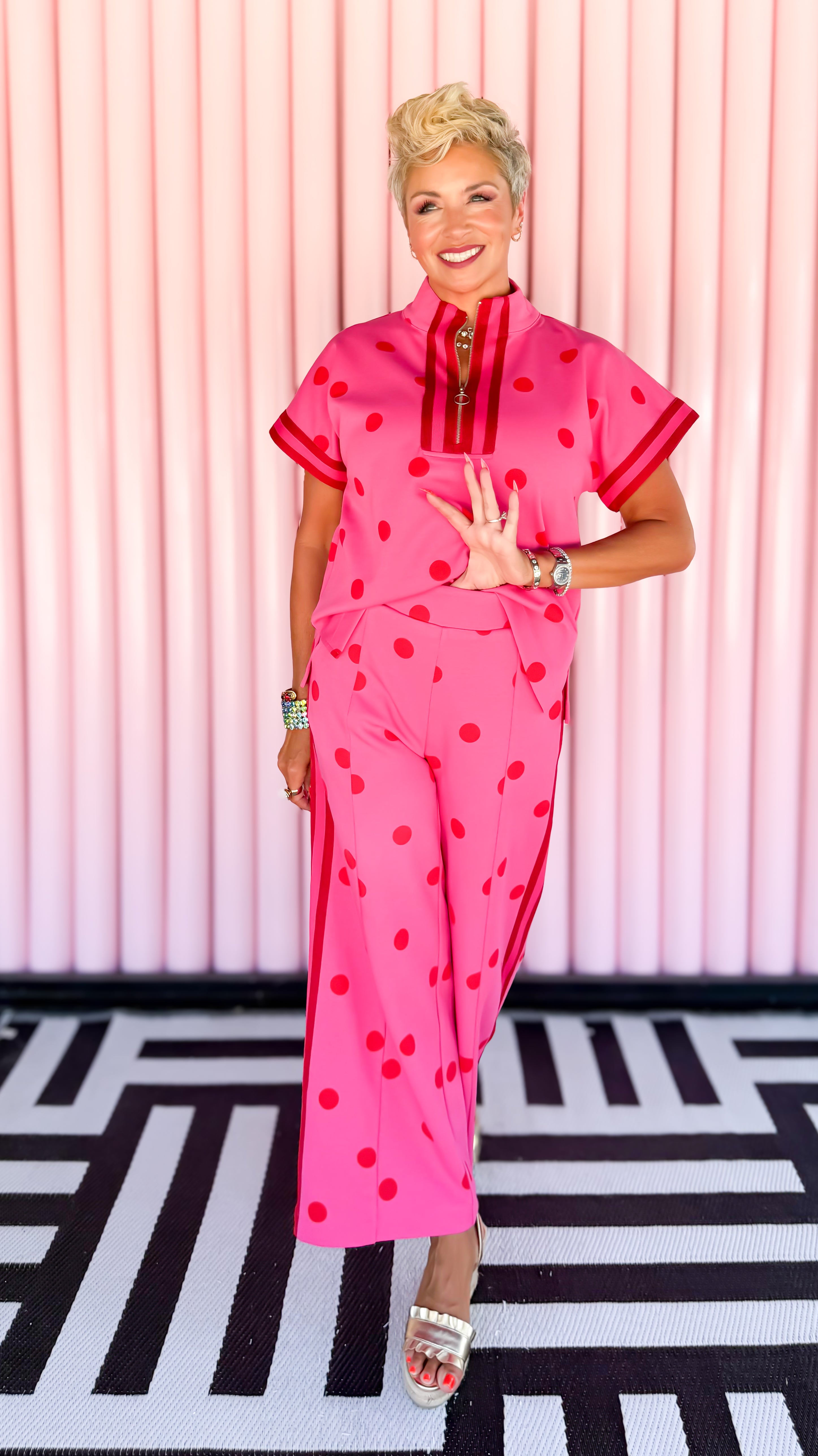 Jenny Striped Dot Pants/Hot Pink