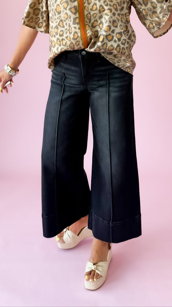 Crop Wide Leg Jeans/Black