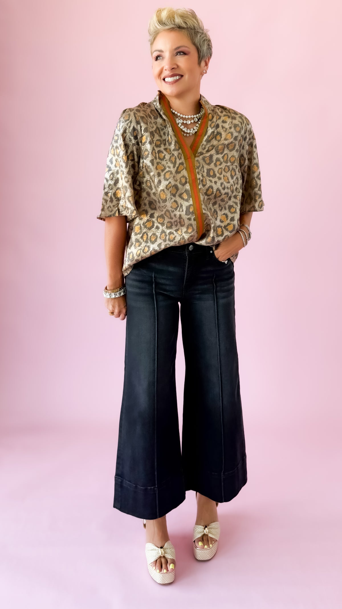 Nora Metallic Top/Leopard