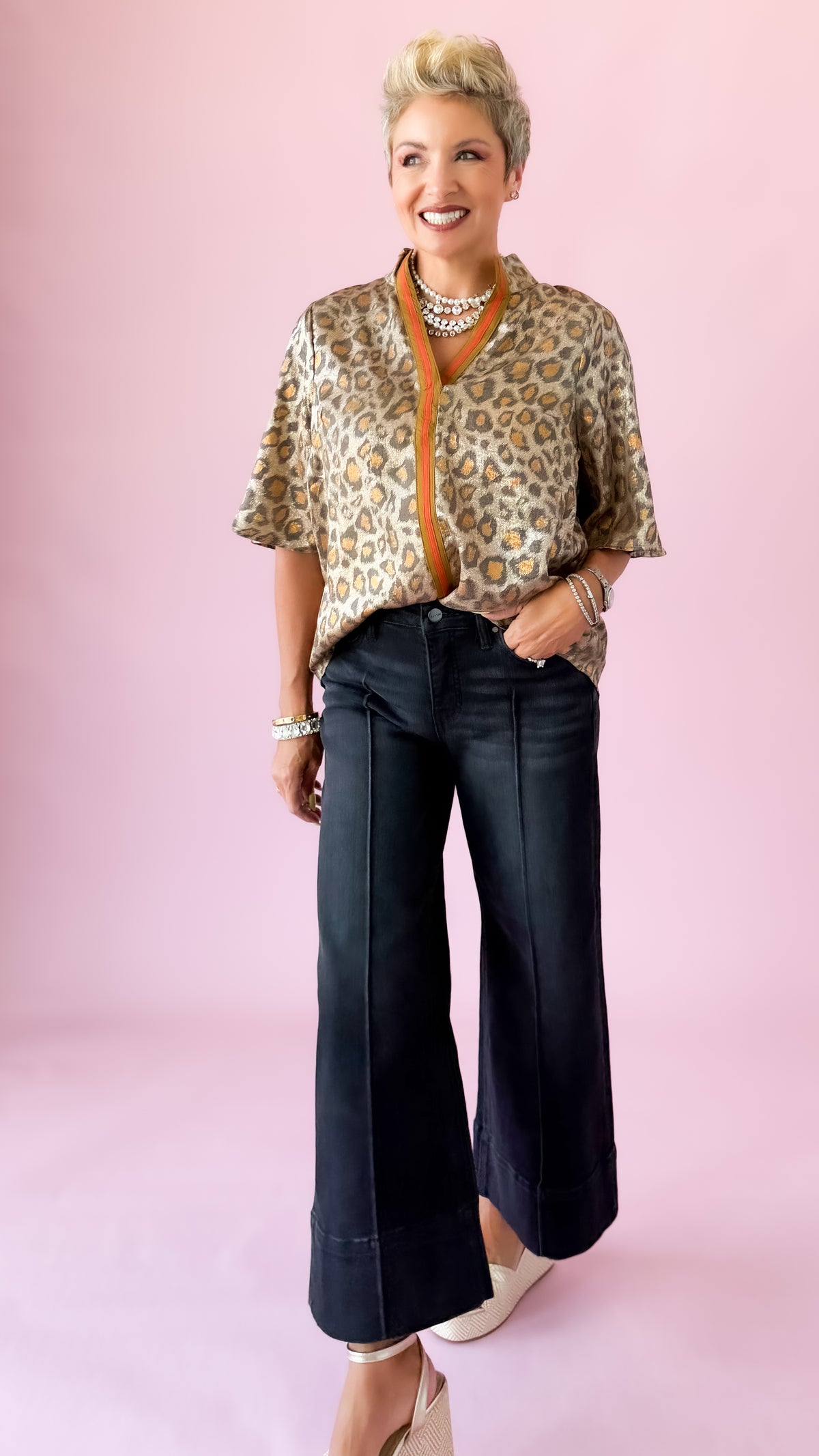 Nora Metallic Top/Leopard