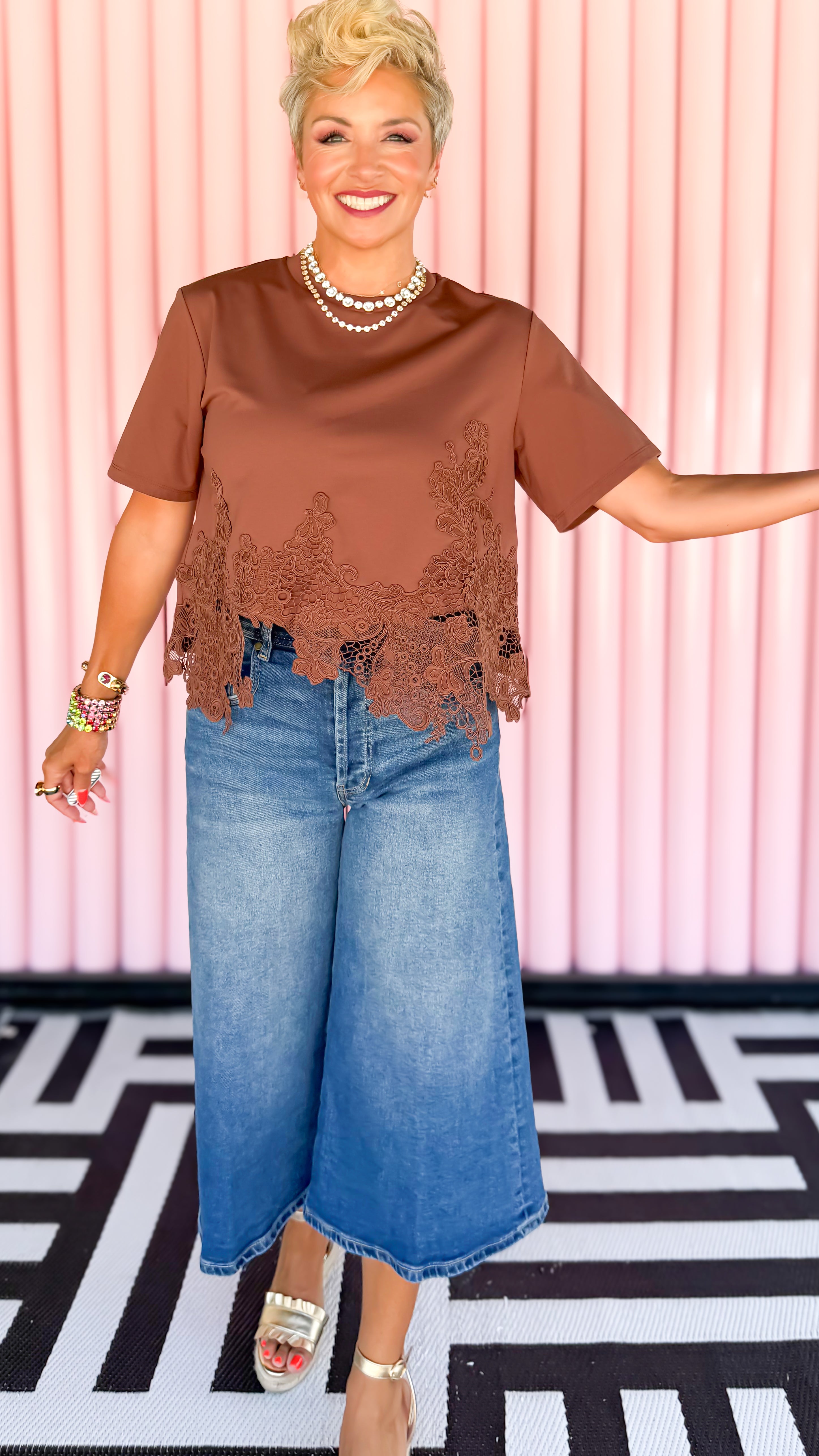 Lydia Luxe Lace Tee/Brown