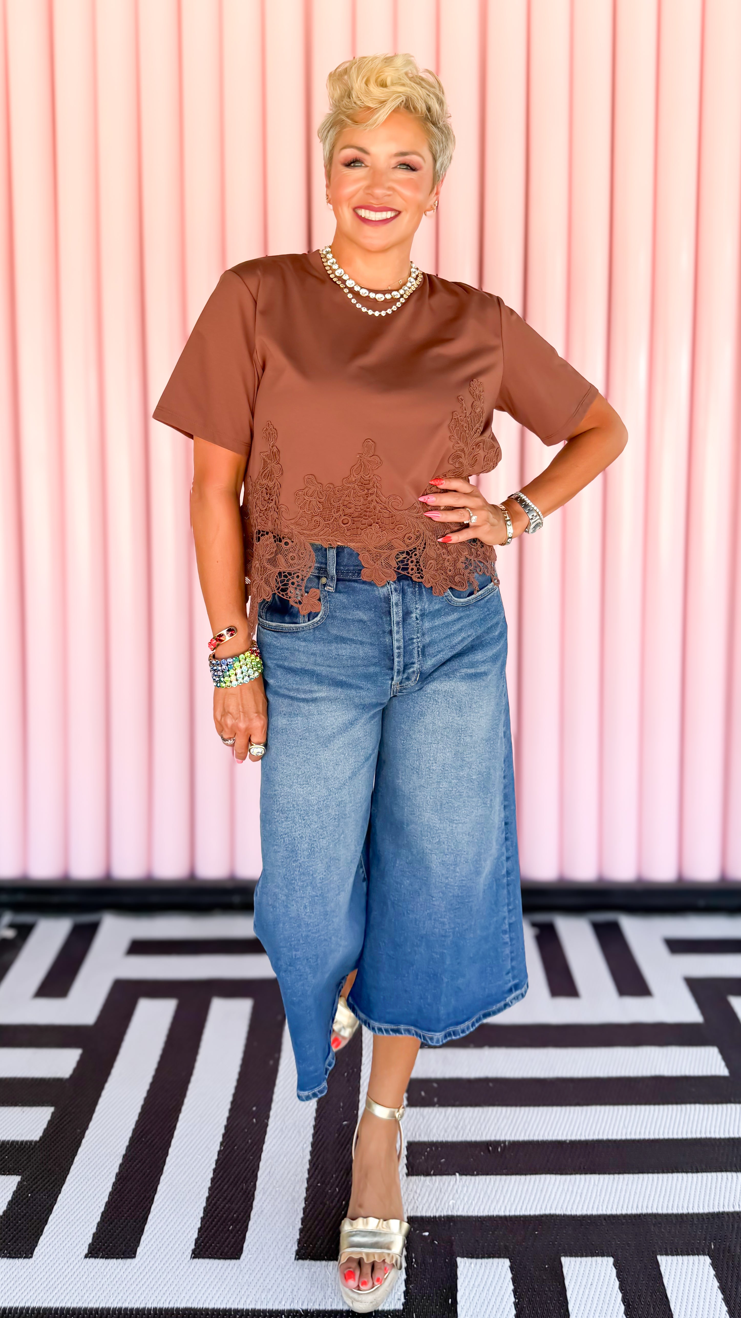 Lydia Luxe Lace Tee/Brown